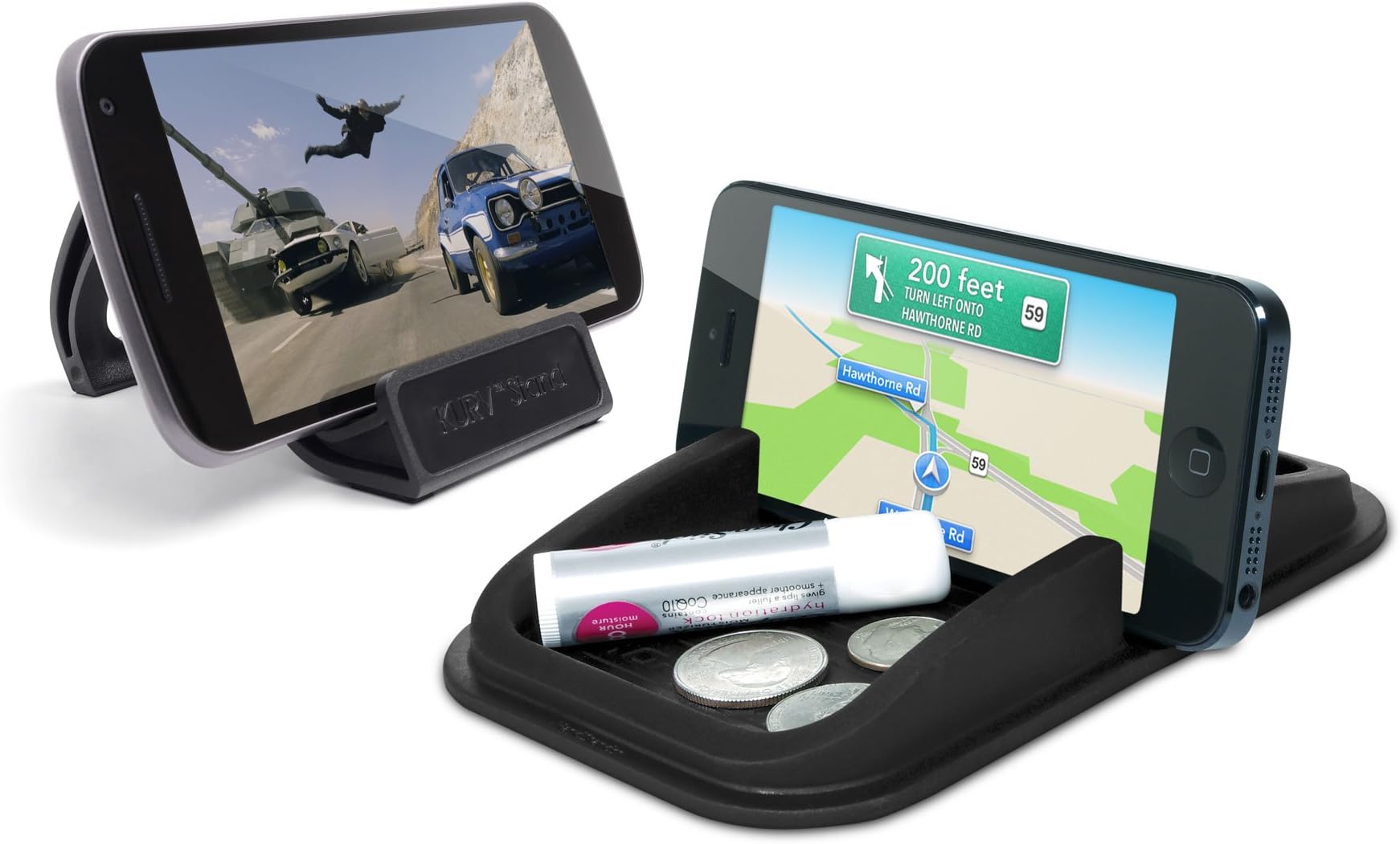 Roadster + Kurv Stand Road and Office Bundle - Smartphone Holders. No Sticky adhesives and Leaves Behind no Residue. Removable and Reusable.