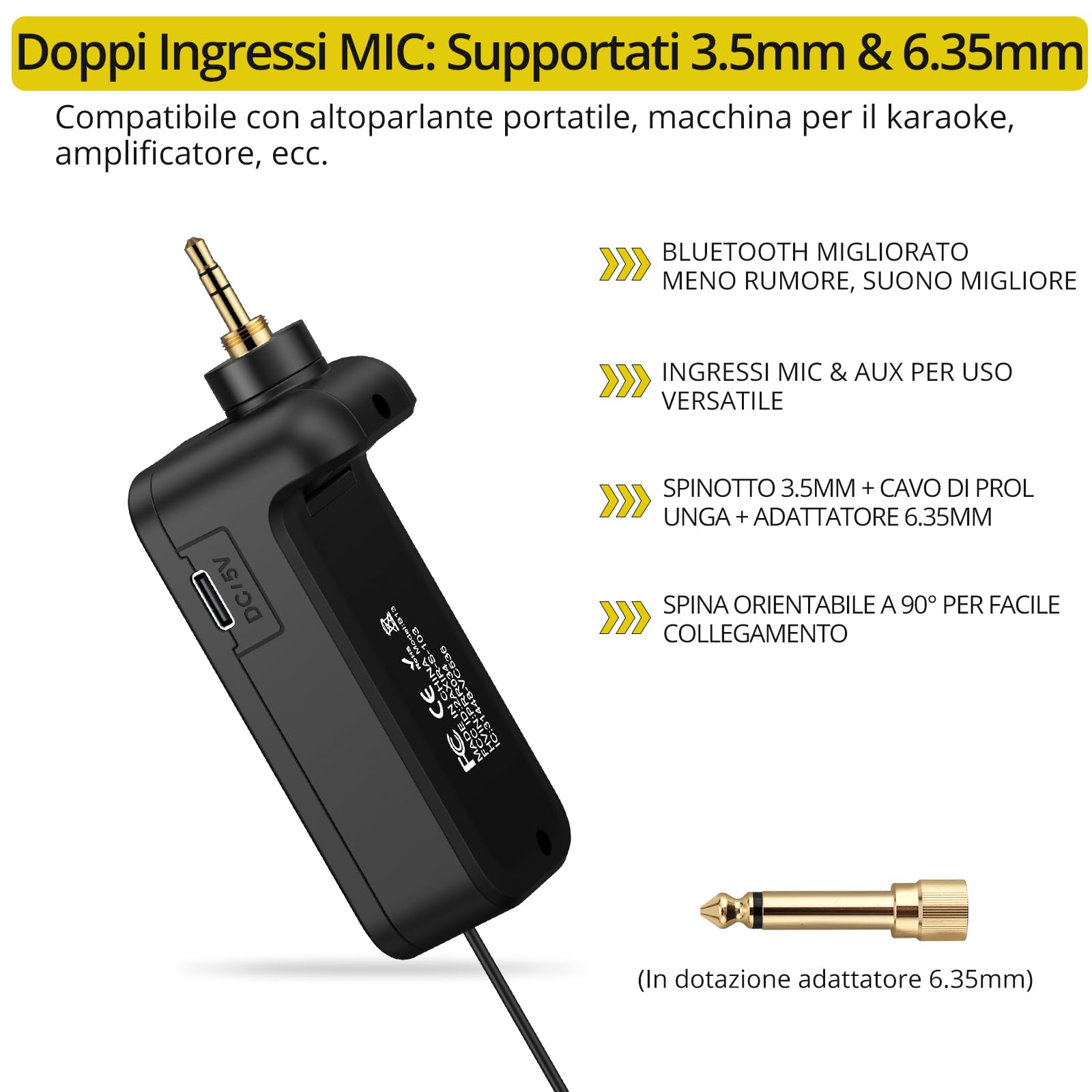PROZOR Microfono Wireless UHF con Volume Controllo Microfono Ricaricabile Senza Fili Sistema Microfonico Dinamico Portatile Doppio con Ricevitore Ricaricabile per Karaoke DJ Chiesa Matrimoni