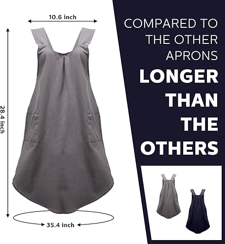 Miniatura 3 de JaGely Paquete de 2 delantales de cocina de lino japonés con espalda cruzada para mujeres y hombres con 2 bolsillos, lindo vestido de jardinería