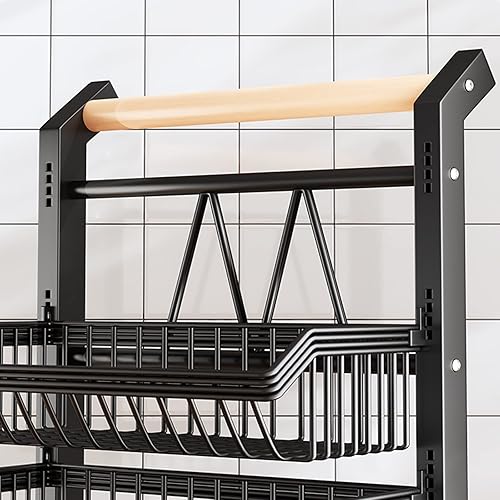 Miniatura 4 de Cestas de cocina apilables de 4 niveles para frutas y verduras con ruedas, soporte para cesta de frutas, cestas de metal para aperitivos, verduras,