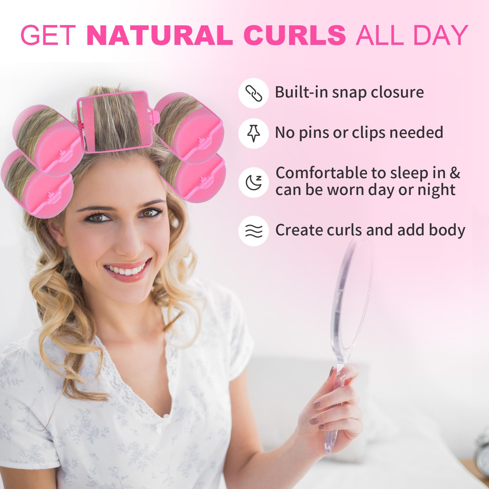 24 rodillos de esponja de espuma para el cabello, rizadores de pelo suaves para dormir para peinar el cabello (2 pulgadas, rosa)