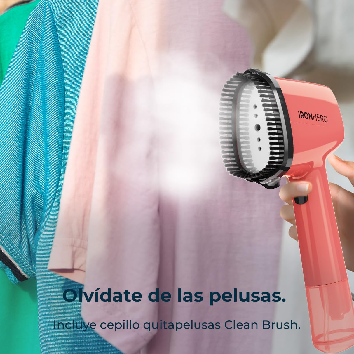 Cecotec Plancha Vertical Vapor IronHero V-1500 Essential Berry. 1500W, Suela Cerámica Ultradeslizante, Vapor Continuo 25g/min, 2 Modos, Calentamiento Rápido, Accesorio de Cepillo de Silicona