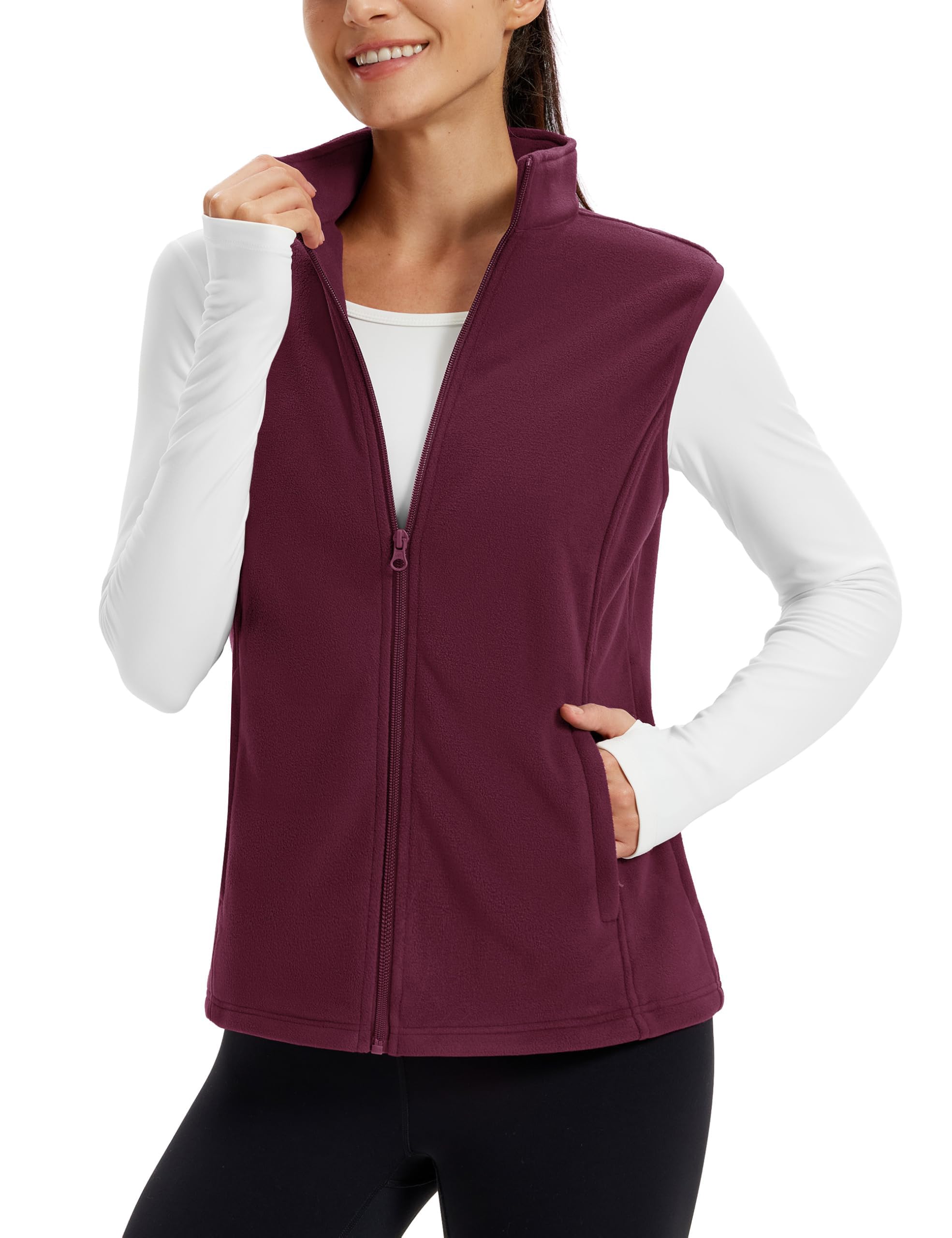 TACVASEN Chaleco Polar para Mujer Chaqueta sin Mangas Exterior Cálido Bolsillos Cremallera Gilet Deportivo