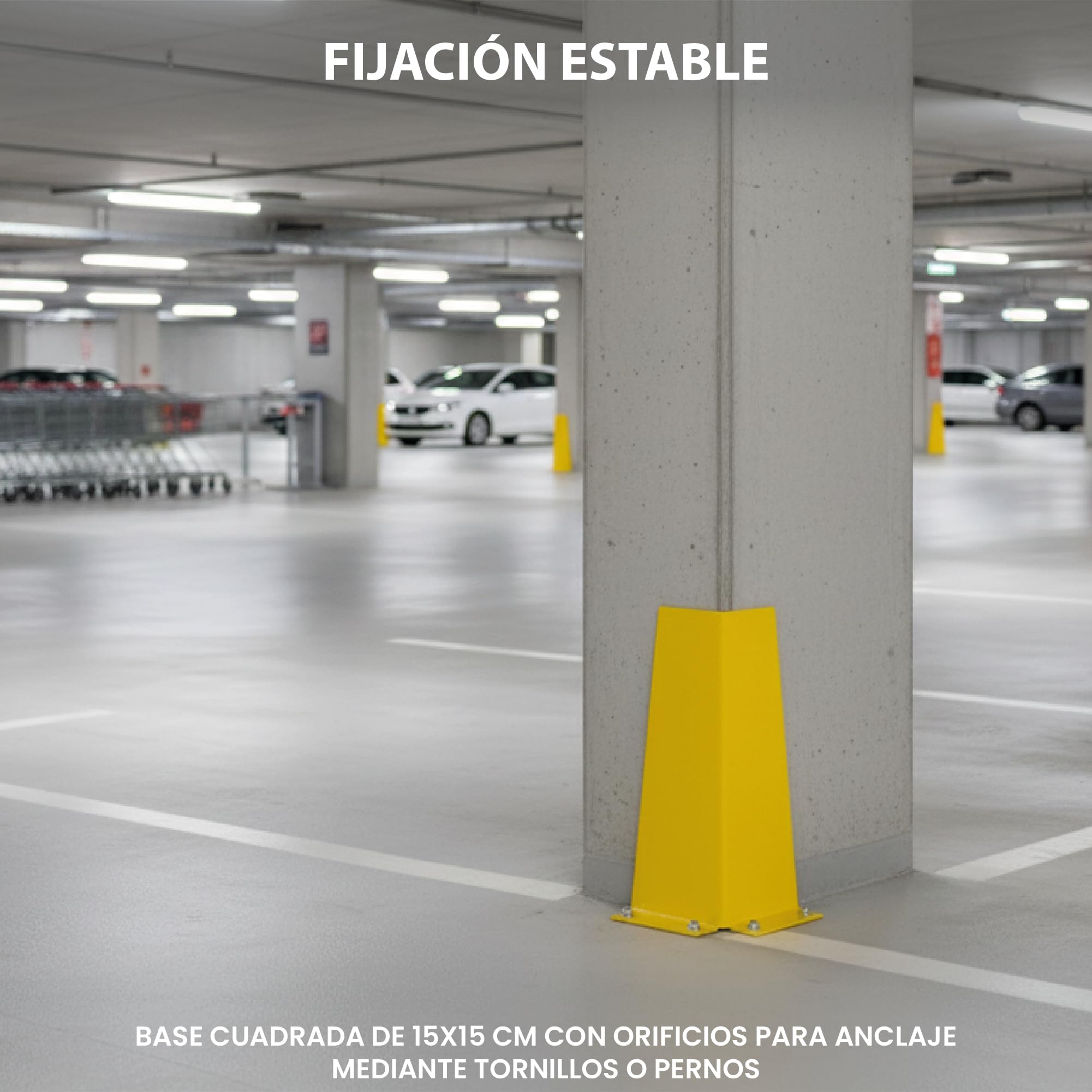 Protector Metálico Esquinero para Almacenes y Parkings | Protege Postes, Estanterías y Columnas | Acero Alta Visibilidad 400 mm | Protección Industrial Antigolpes con Fijación Segura al Suelo
