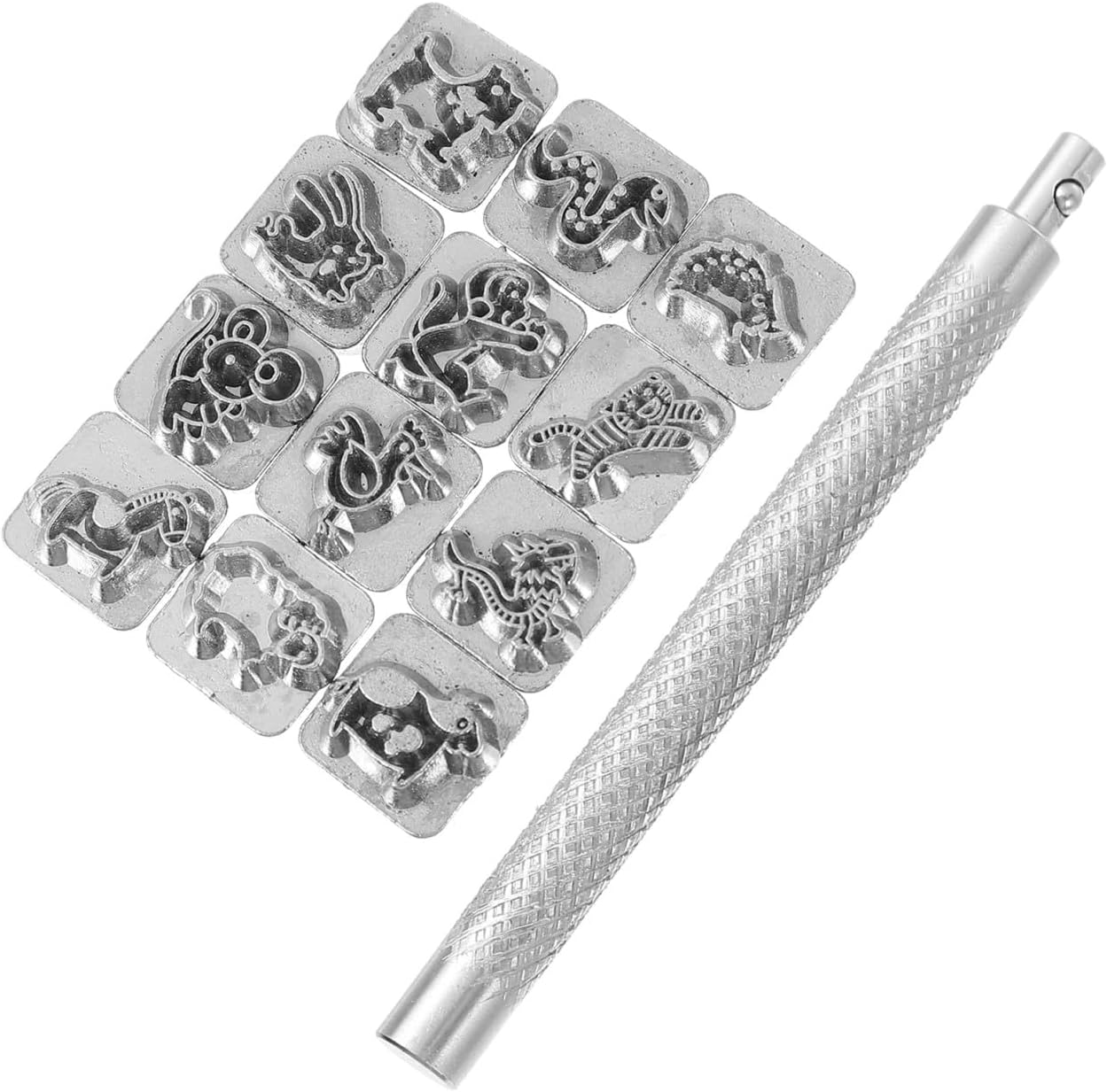 1 Set 12 Zodiac Prints Letter Stamps Leather Stamps Punch Down Tool Stamping Tool for DIY Numbers Stamp Set Leather Engraving Stamper Punch Set Tool Chinese Zodiac Theme Stamps Die