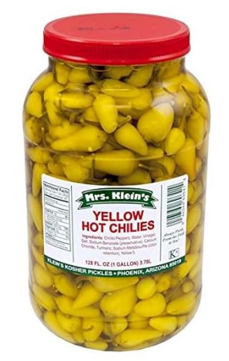 MRS KLEIN'S |YELLOW HOT CHILIES | Made with Natural Ingredients | Kosher, Low Carb, Gluten Free & Vegan |Chili Peppers 128 fl oz Jar