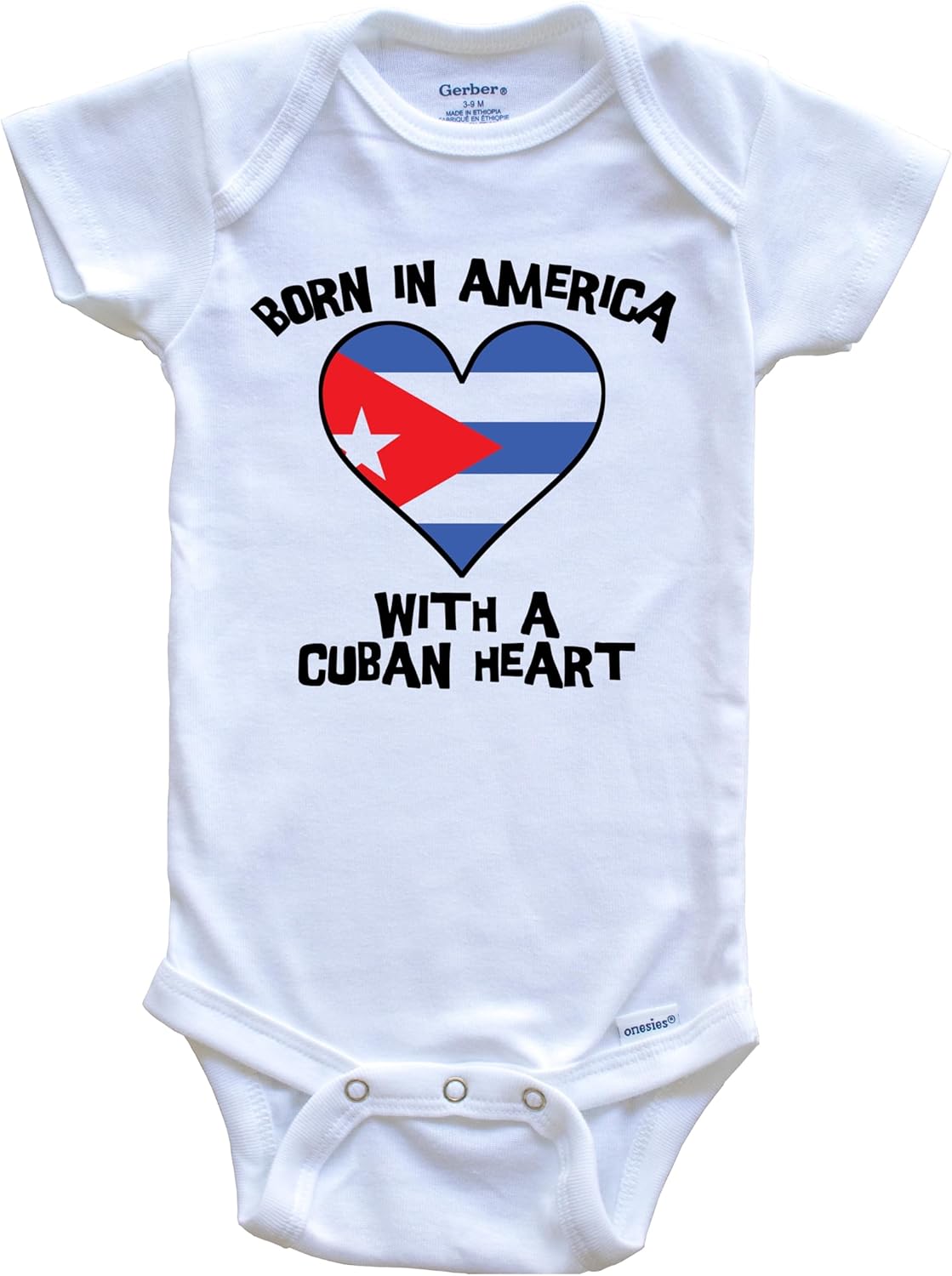 Born in America with A Cuban Heart One Piece Baby Bodysuit Cuba Flag Baby Bodysuit