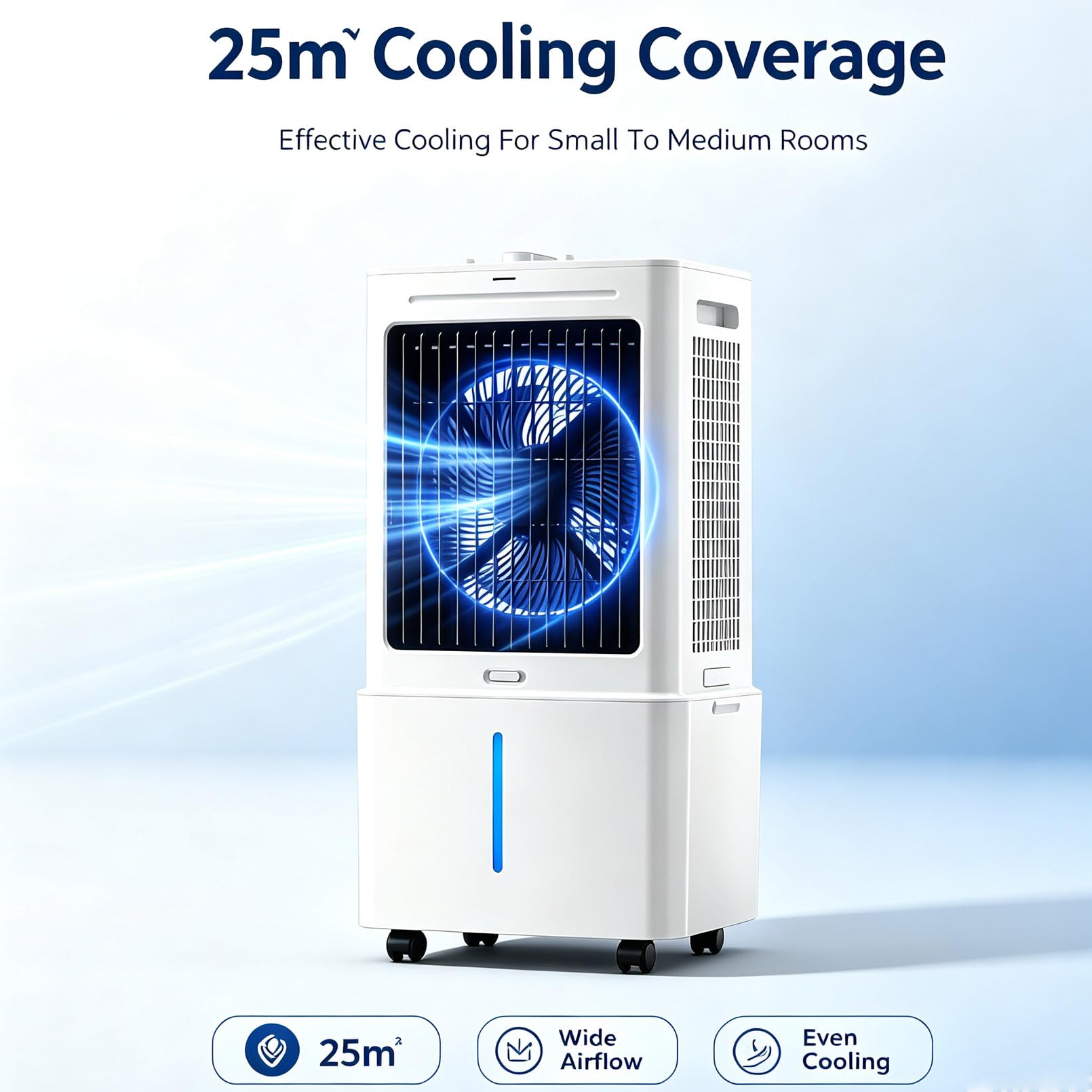 Enfriador de Aire Evaporativo 25L para Hogar, Climatizador con Mando, Temporizador 12H, 4 Bloques de Hielo, Viento Gran Angular, 75W