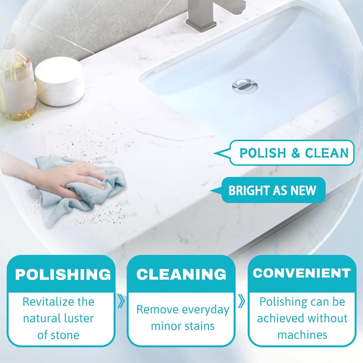 Marble Polishing Powder, Granite Cleaner - No Machine Needed | Granite Polishing Kit, Quartz Cleaner Countertop, Professional-Grade Polishing for Natural Stone - Restores & Enhances Shine (10 oz)