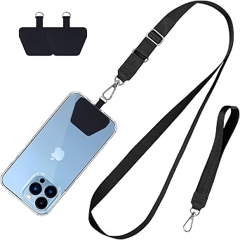 CACOE Phone Lanyard 2 Pcs-1 Pcs Adjustable Neck Strap,1 Pcs Wrist Strap,2 Pads,Universal Crossbody Multifuctional Cell Phone Lanyards Compatible with Most SmartphonesBlack
