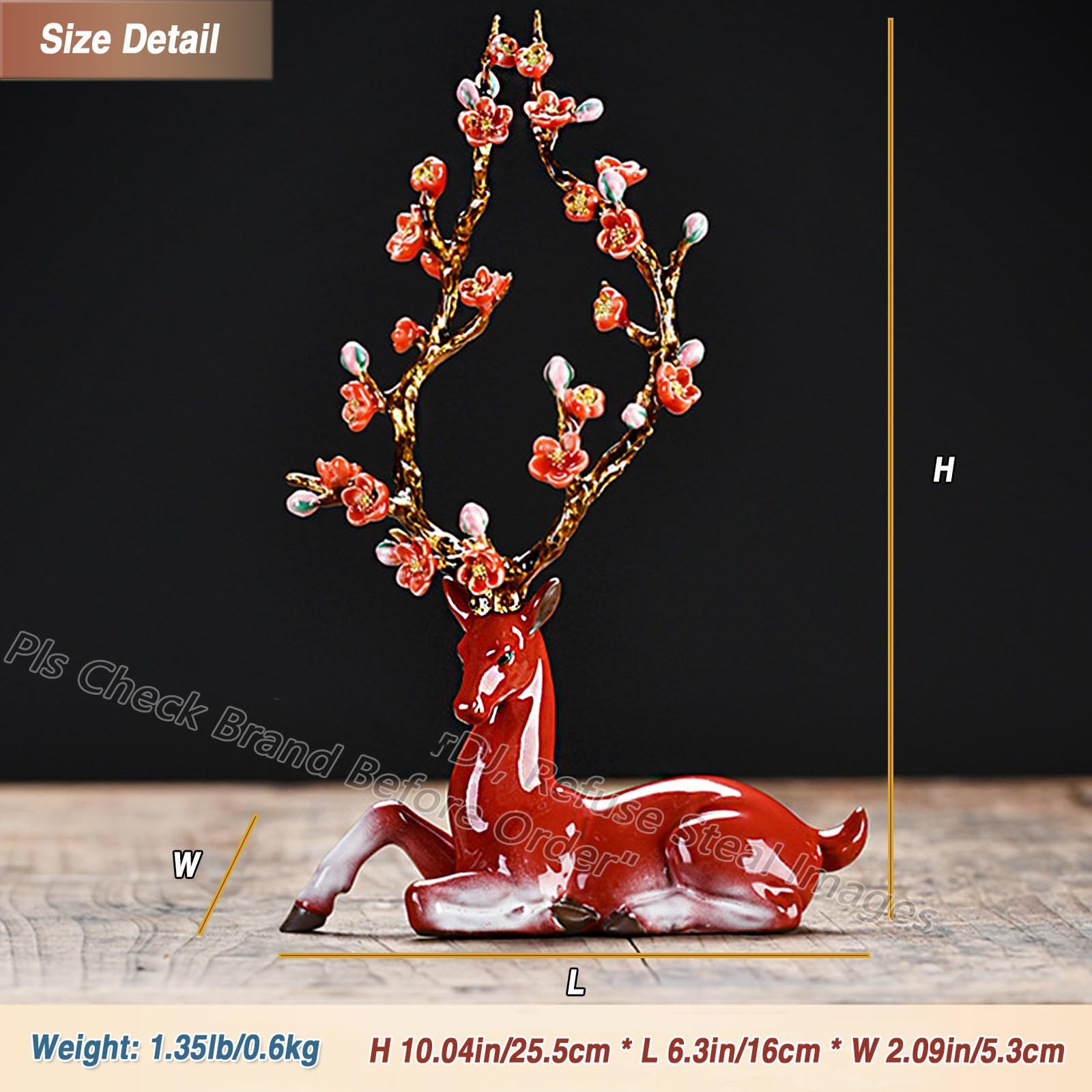 dekoracja biurka statuetka - porcelanowe figurki jelenia sika rzeźba renifera, figurki zwierząt ceramiczne posągi łoś wystrój domu, 25 cm figurka artystyczna na biurko, kolekcjonerska Cra