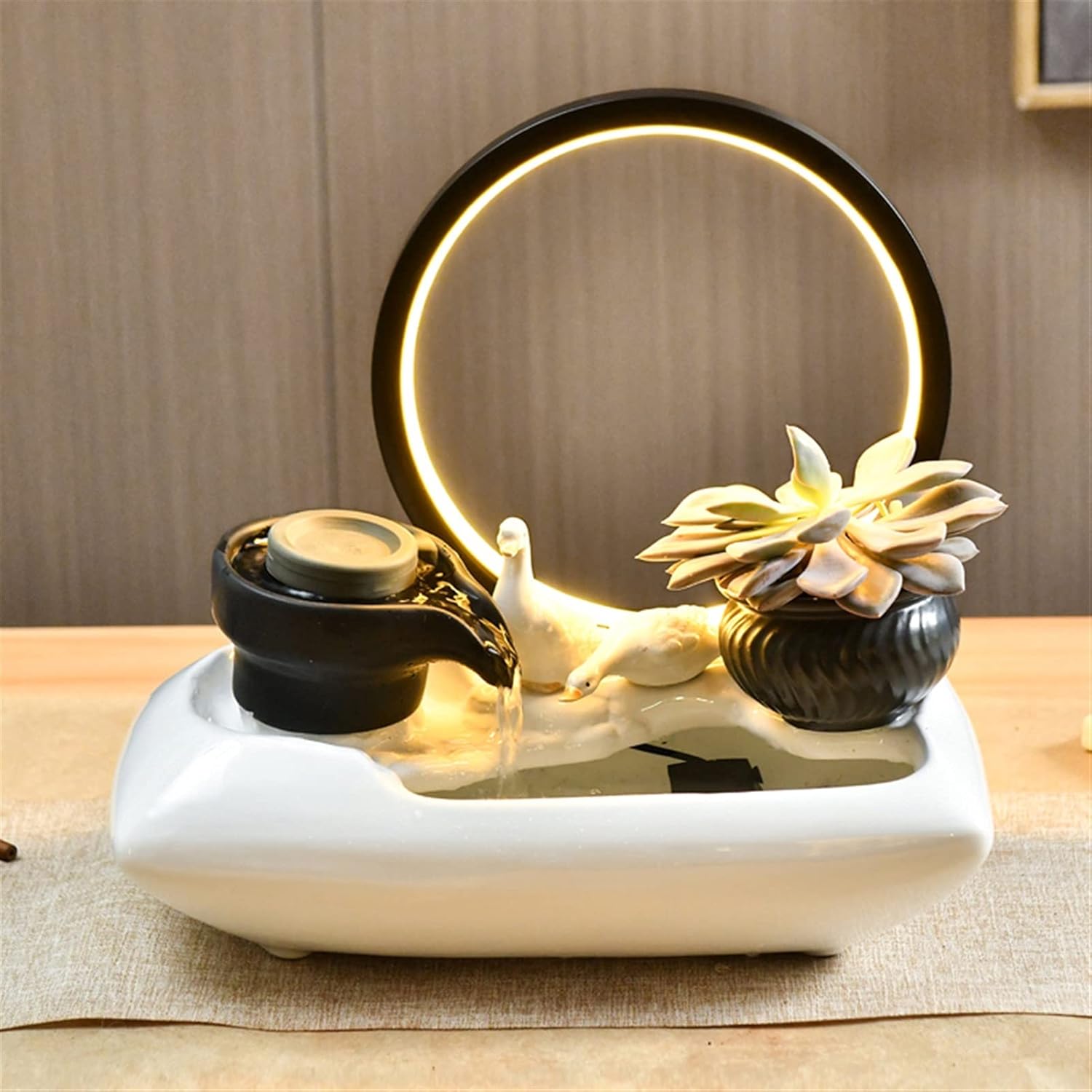 Fountain Tabletop Indoor Tabletop Fountains Indoor Tabletop Zen Fountain with LED Light Living Room Desktop Chinese Lucky Fountain for Living Room Office Decoration Meditation Fountain