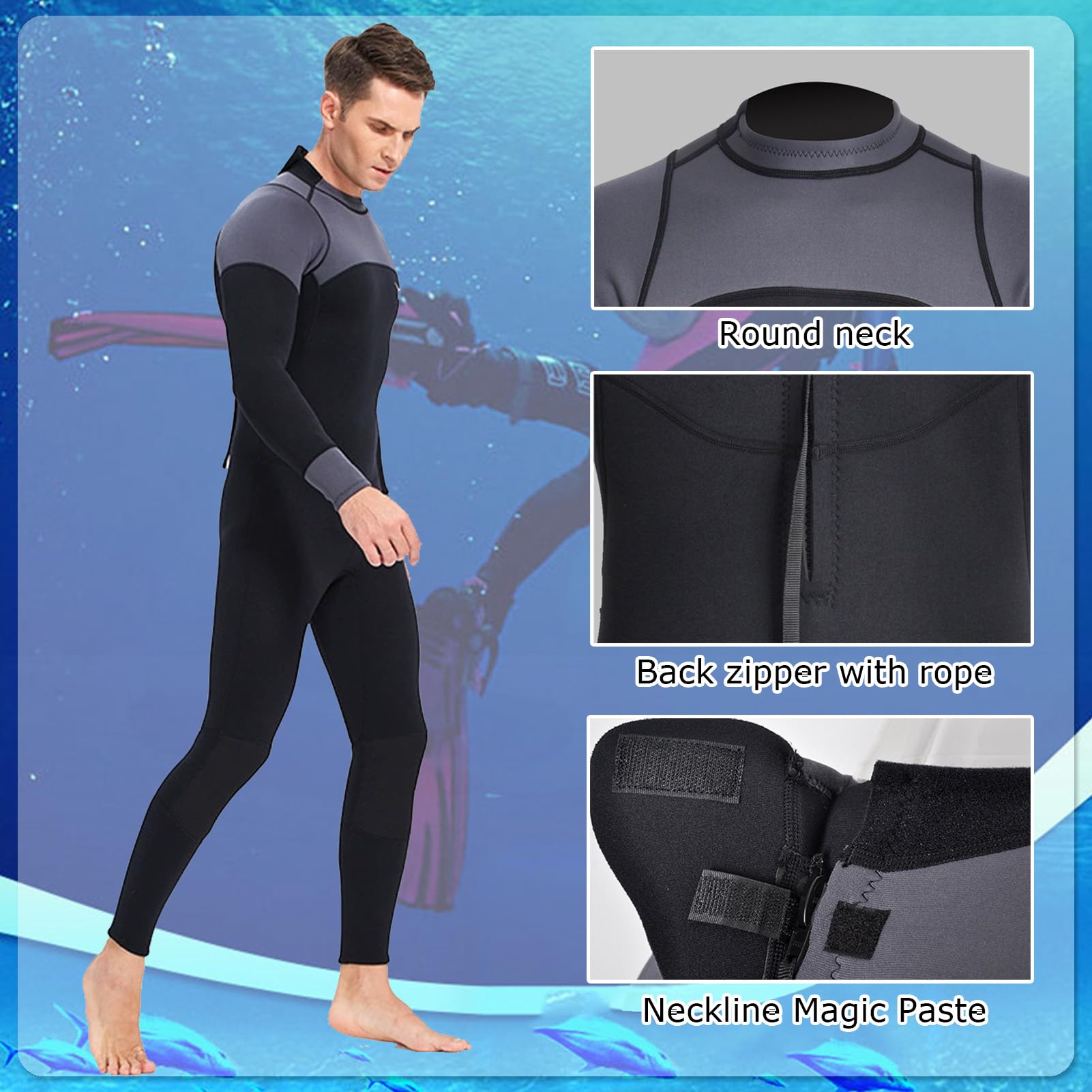 TOVCHEI Full Wetsuits Men Neoprene 3Mm Wetsuits Women Warm Anti-Jellyfish Scratch Diving Suit for Snorkeling Surfing Swimming,Black,S