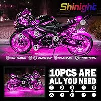 Vista 2 de SHINIGHT Kit de 10 luces LED para motocicleta, control por aplicación, multicolor, impermeable, tira de luces LED para motocicleta con control