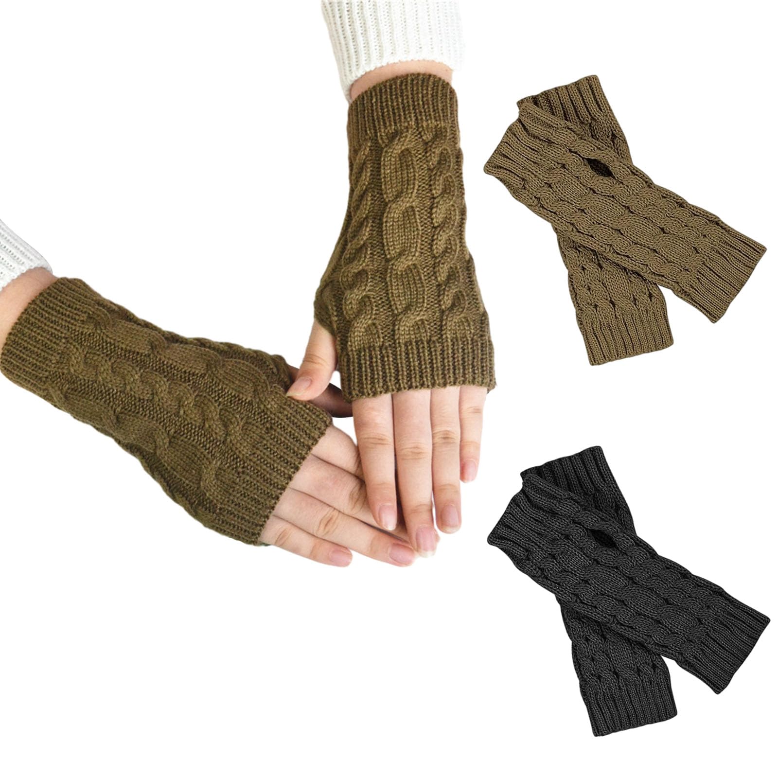 2 Paar Fingerlose Handschuhe – Dehnbar, Warm, Mit Daumenloch, Ideal Für Büro & Outdoor