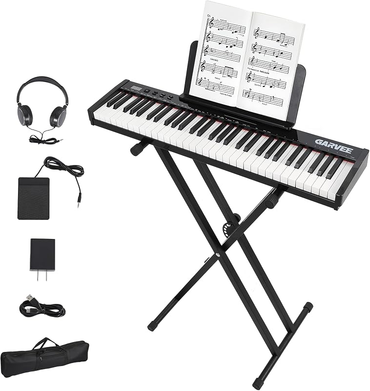 Piano con teclado eléctrico de 61 teclas, teclados electrónicos portátiles semipesados ​​con soporte para partituras y adaptador de corriente, instrumentos musicales para principiantes y profesionales