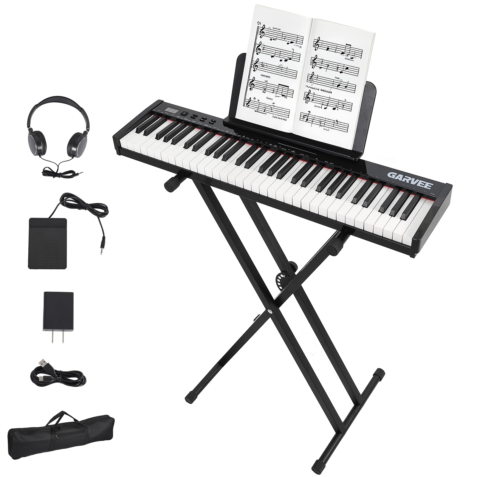 61 Key Keyboard Piano for Beginners with Stand, Headphones, Sheet Music Stand, 300 Sounds, 300 Rhythms, Educational Electronic Piano Kit for Kids &amp; Adults, Includes Music Lessons