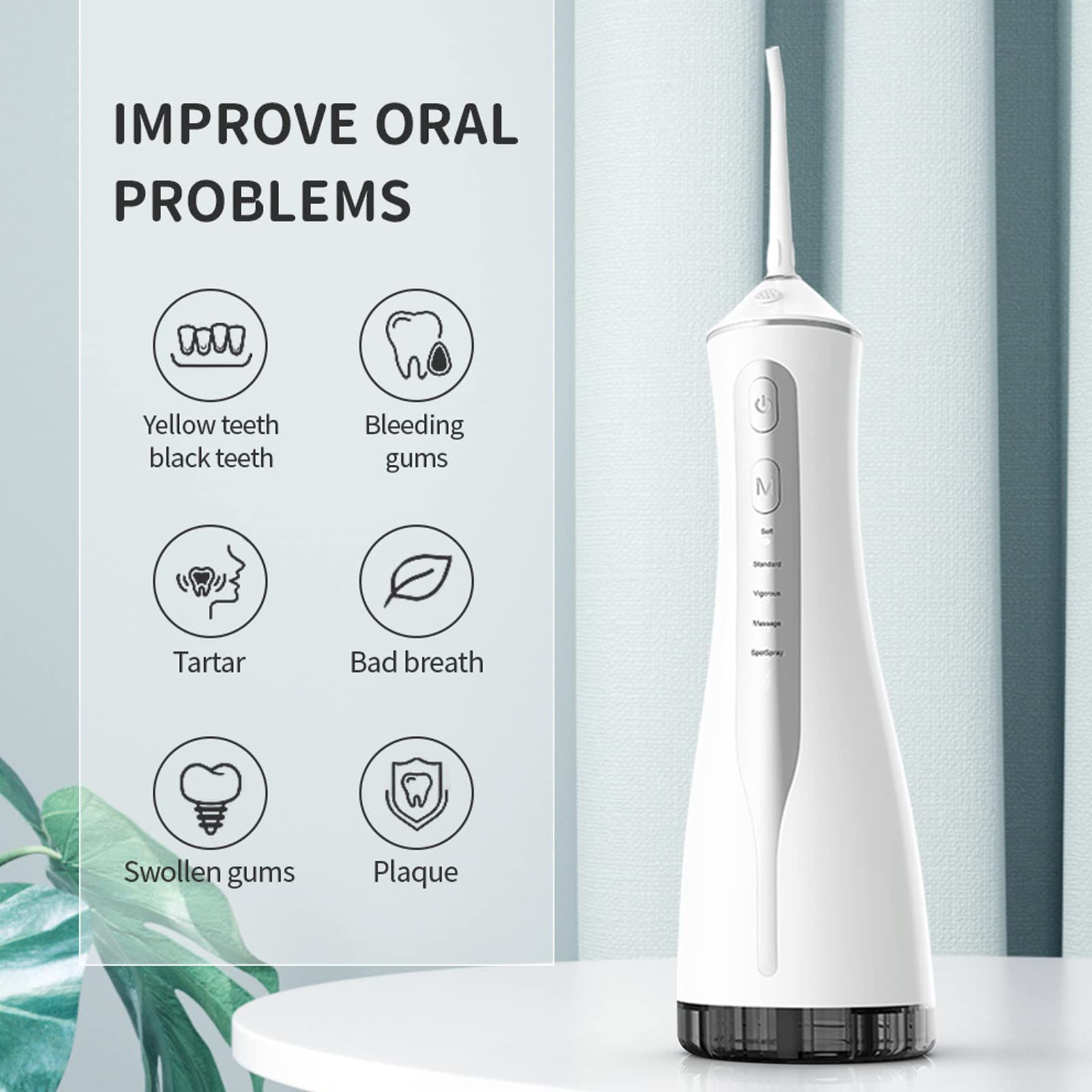 Nettoyeur de dents à jet ponctuel instrument de soins bucco-dentaires à cinq modes rinçage à l'eau fil dentaire 220 ml