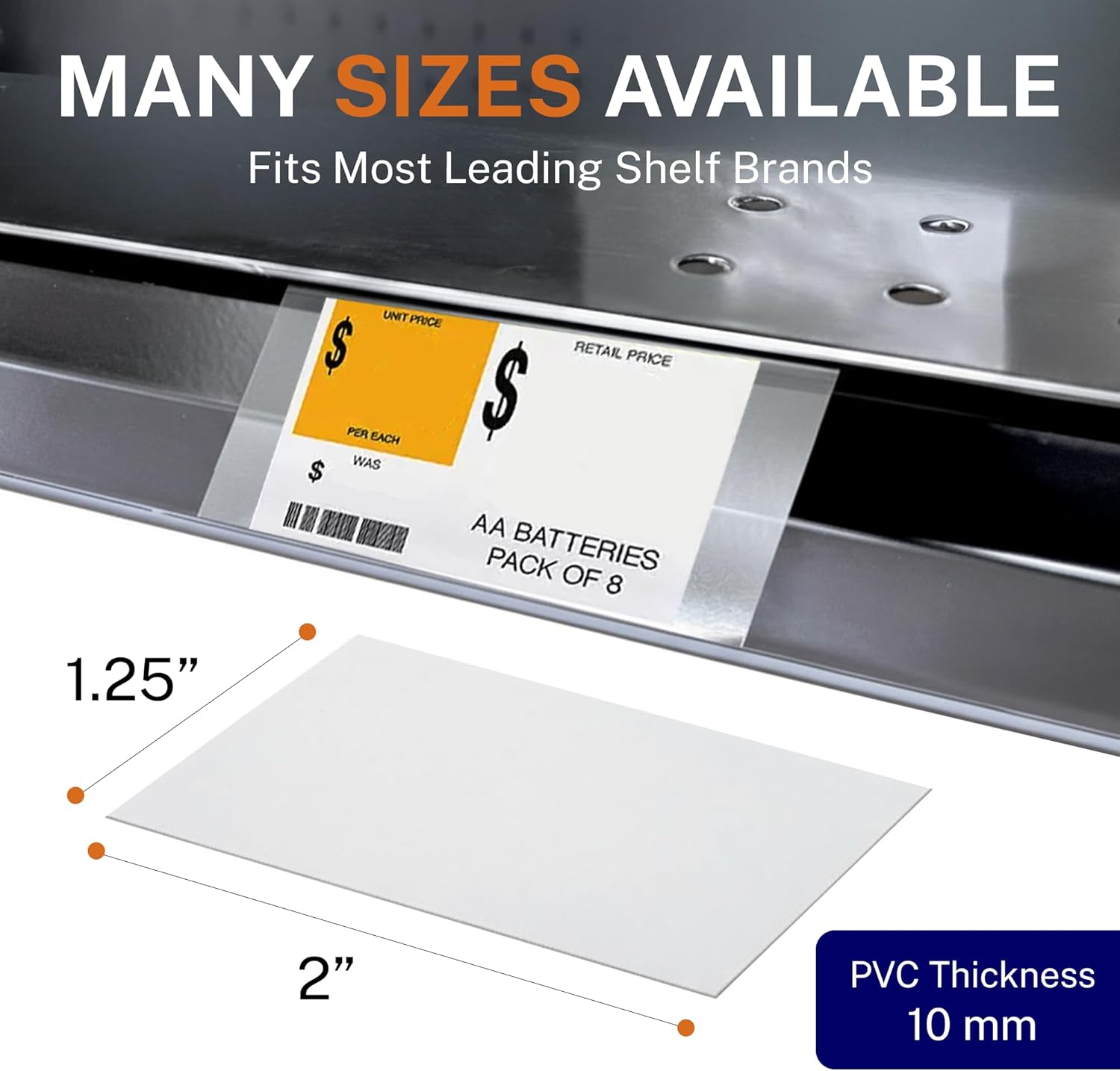 Clear Plastic Label Holder - Shelf Price Tag Holder, 1000 Count Bulk Bundle - 7.5 mm Thick Glossy Chips for Retail Merchandising, Warehouses and Professional Store Display - 2"L × 1.25"H