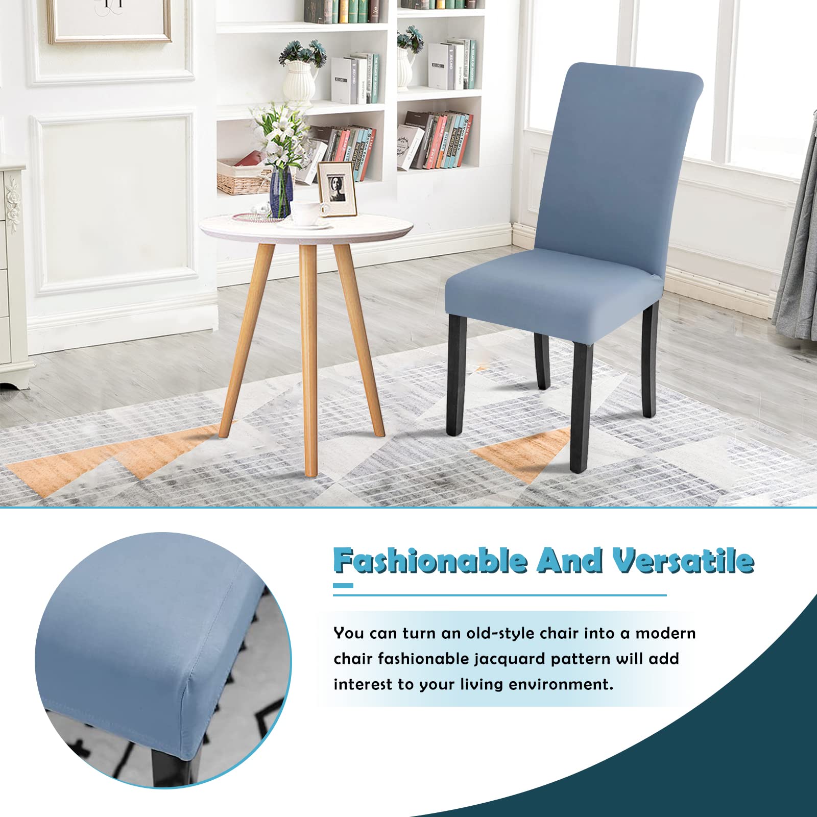 Jaotto Coprisedia con Schienale Elasticizzato 6 Pezzi,Fodere per Sedie da Pranzo Lavabile Universale Estraibile,Moderno Vestisedia per Cucina,Copertura della Sedia per Casa Ristorante(Grigio Blu,6)