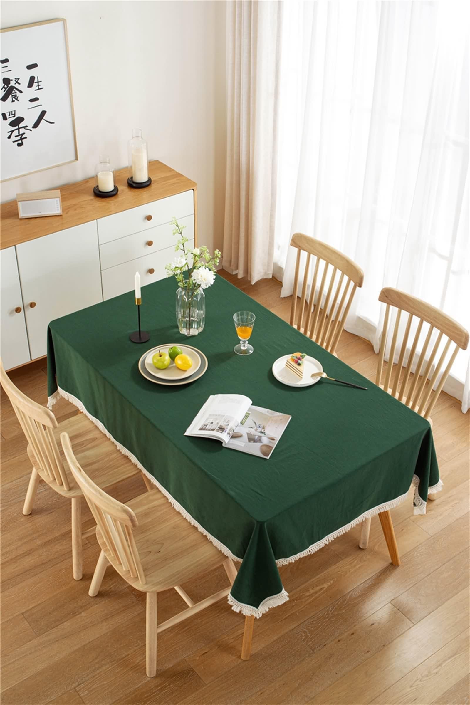 Tovaglia Cucina Cotone, Tovaglia Compleanno Verde Tinta Unita con Nappa Copritavolo 140X200CM per Festa Matrimonio