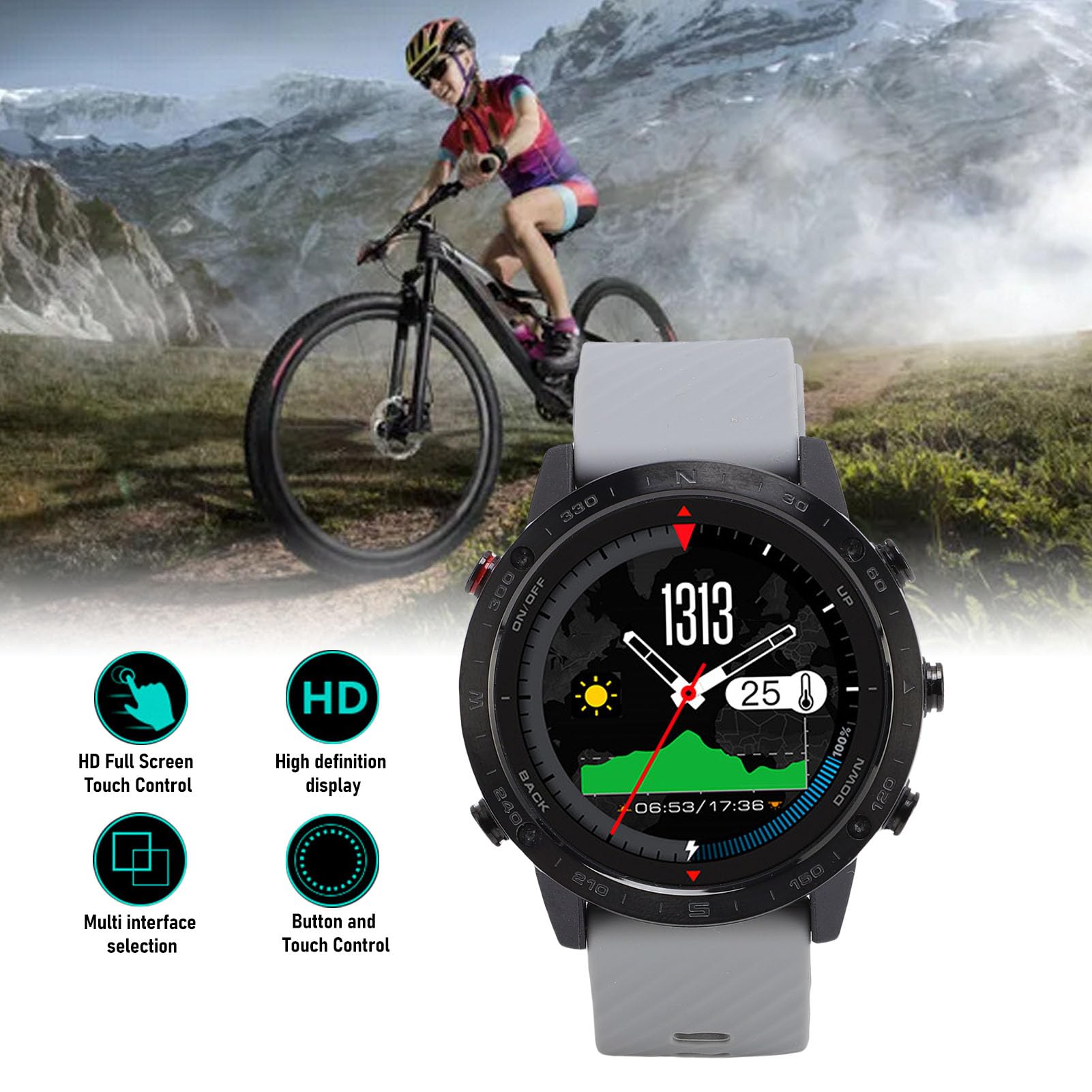 Generic Smartwatch, 1,3 -calowy Barometr Inteligentny Ekran Sportowy dla Długiej żywotności Baterii Lekkie Powiadomienie o Wyścigu (BLACK)