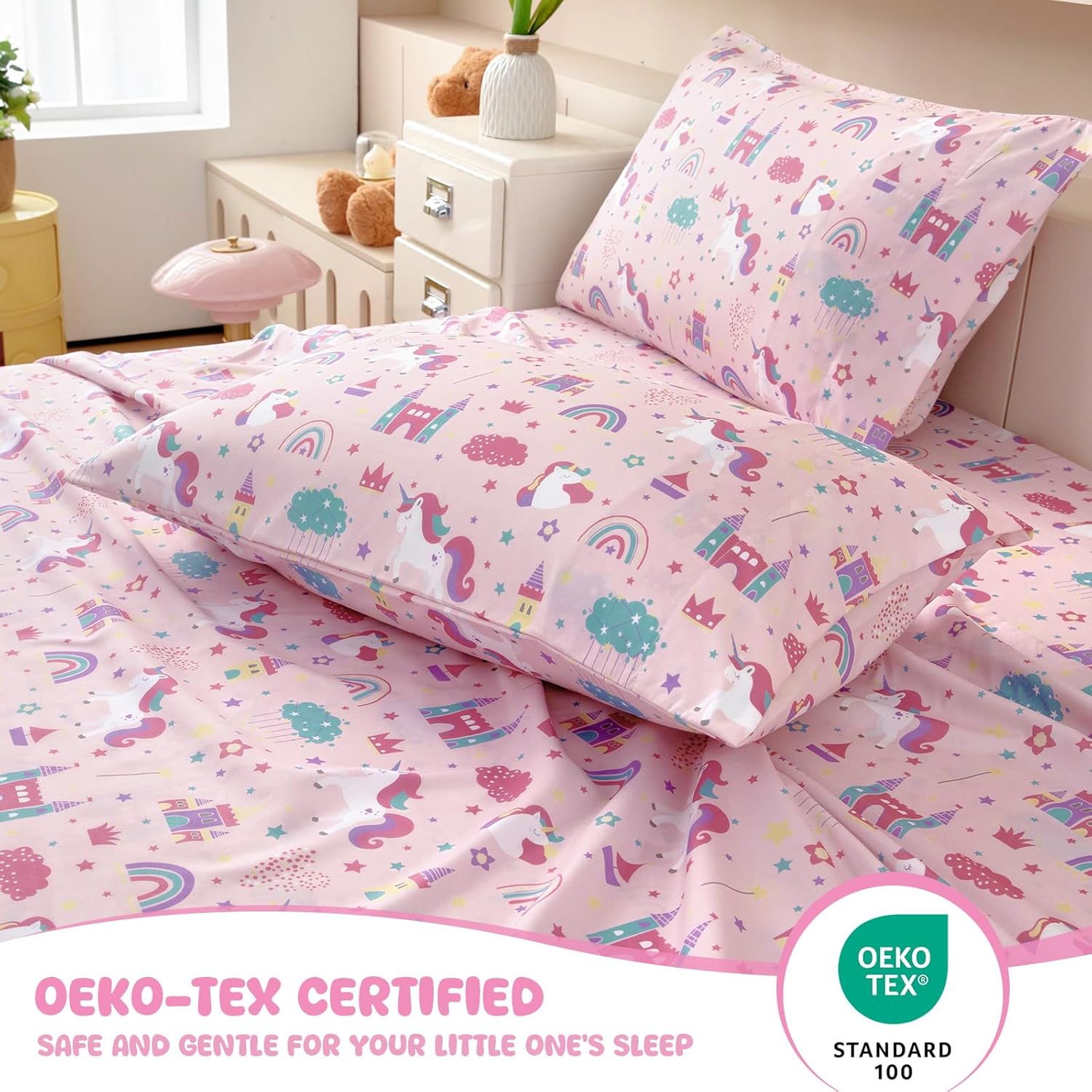MICORAL Queen Sheets Set Kids, Unicorn Sheets for Boys Girls & Teens, 4 Piece Soft Printed Microfiber Bed Sheets, Deep Pocket Cozy Cute Toddler Bedding Set