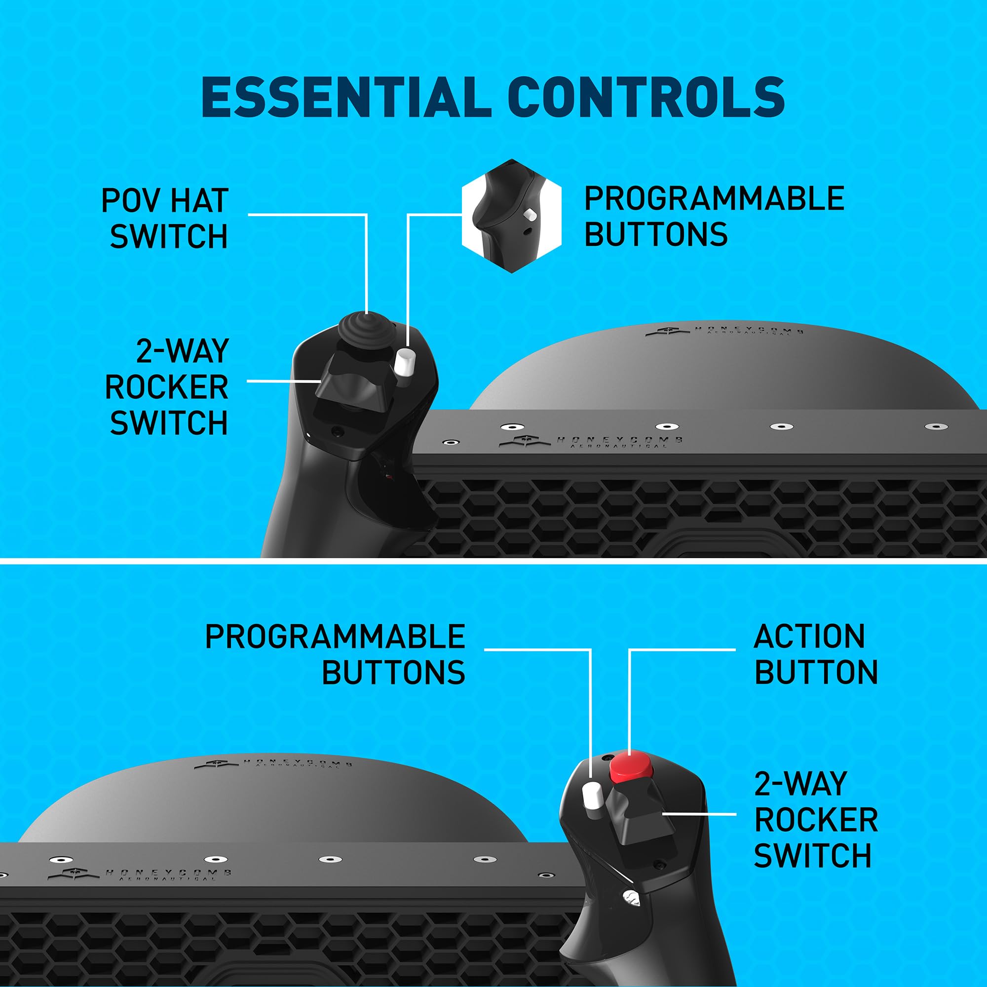 Honeycomb Alpha LITE – Cloche compatta per simulazione di volo, rotazione a 180°, pulsanti programmabili, albero in acciaio robusto, design chiaro ideale per principianti, compatibile con MSFS 20/24