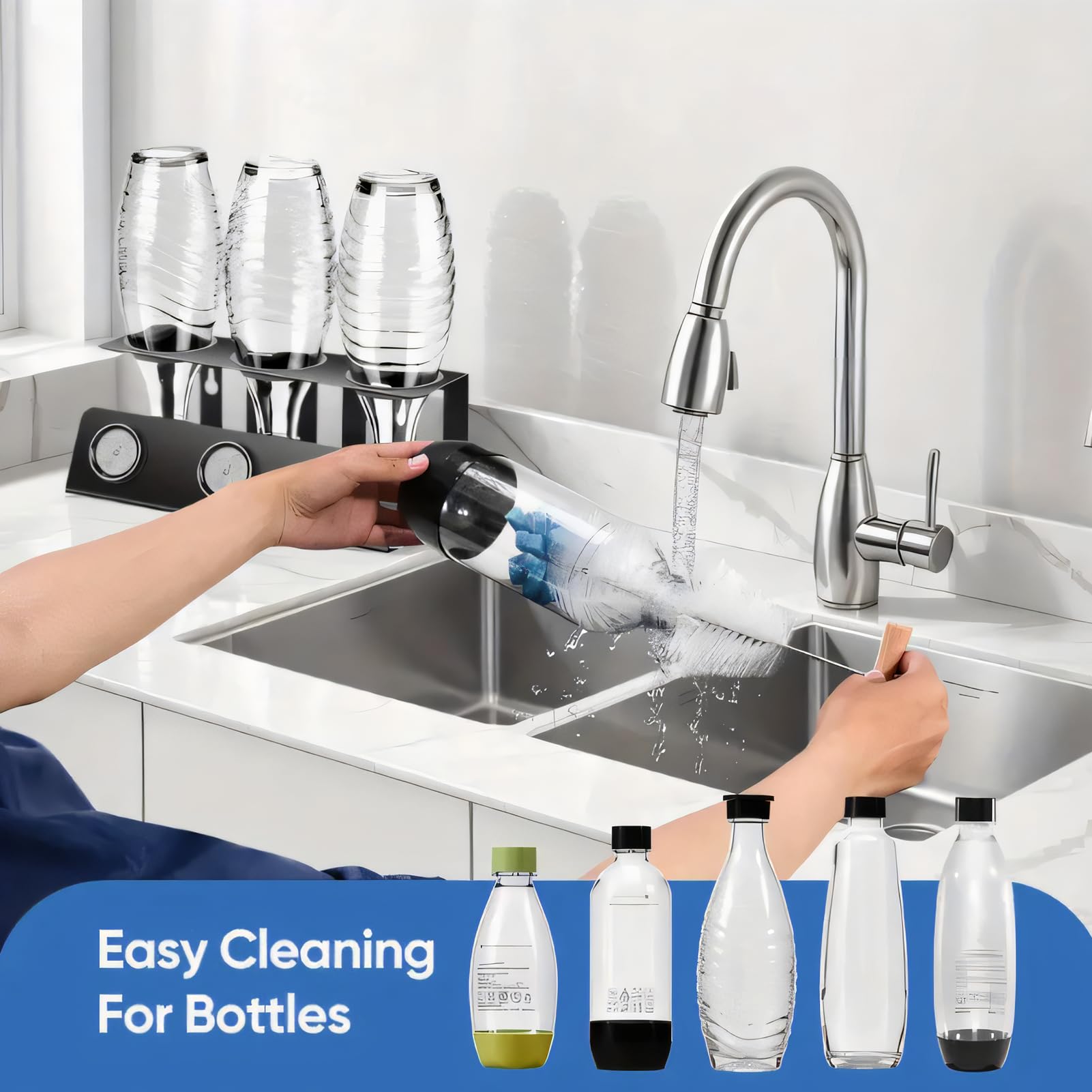 Scovolino per Bottiglie 31 cm con Testa in Spugna Morbida, Pulizia Senza Graffi Potente per Bottiglie Sodastream, Duo, Vetro e Plastica – Spazzola Lunga Ergonomica e Durevole