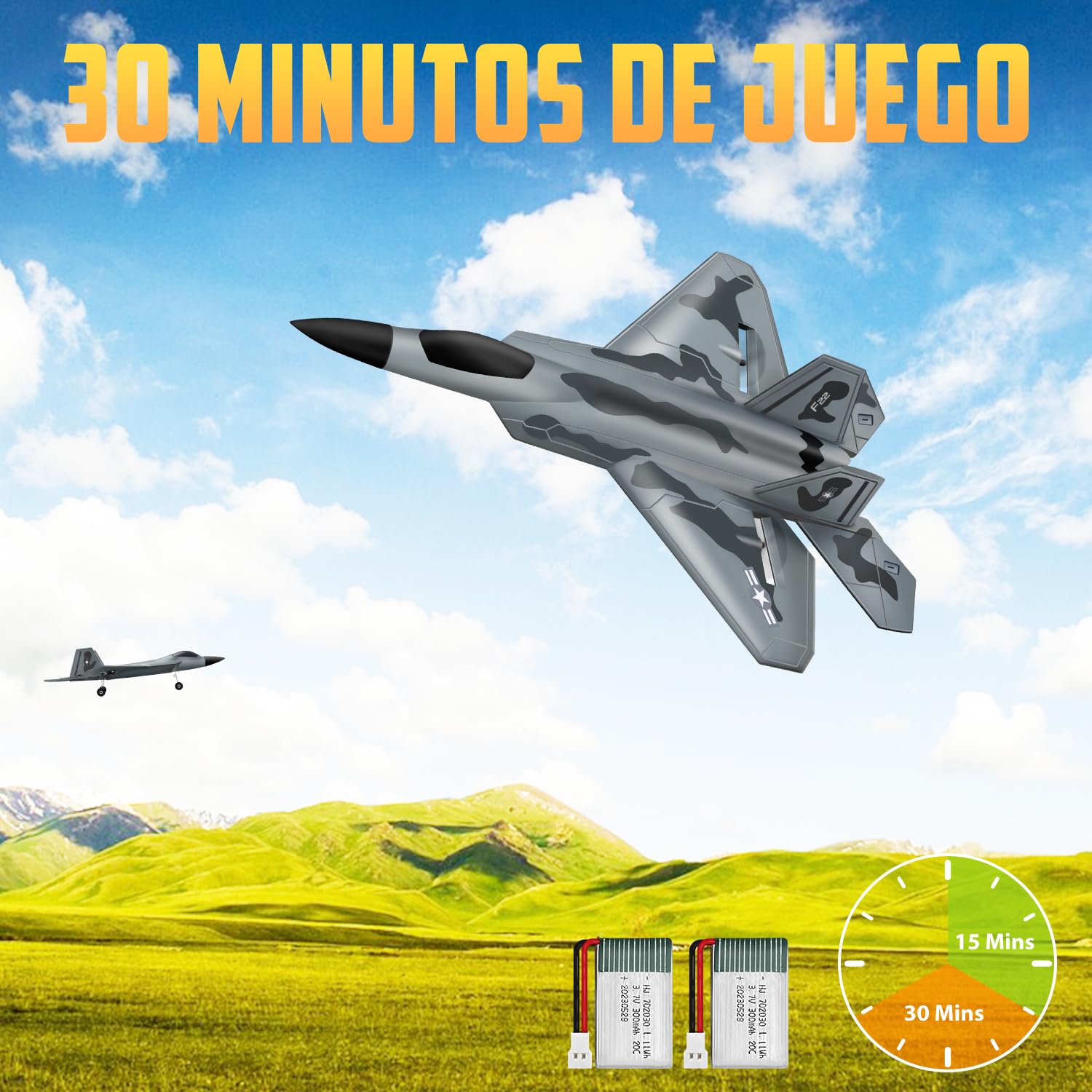 HAWK'S WORK F22 Avión RC 2.4GHz, Control Remoto 2 CH, Fácil de Aprender para Niños y Novatos