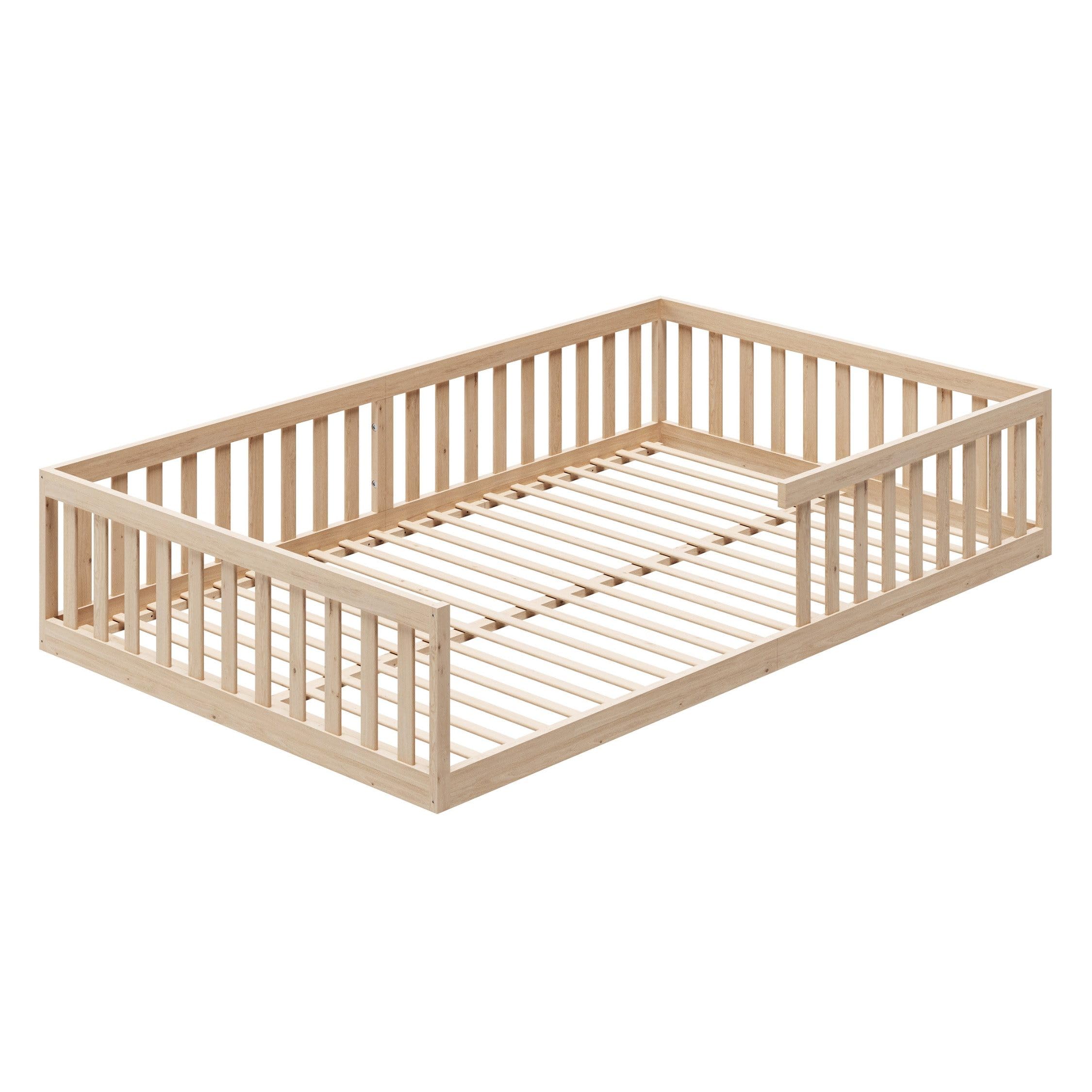 Kids Collective Kinderbett Bodenbett 120x200 cm mit Rausfallschutz & Lattenrost Montessori Bett Bed Gitterbett Kinder Jugendbett Einzelbett | Natur weitere Größen | 90x200 | 140x200 cm