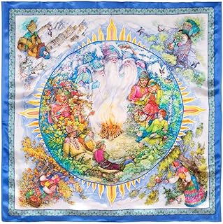 100% Silk Wrap Shawl Twelve Months Silk Pavlovo Posad Shawl in Blue 35x35-inch Fashion Shawl for Women