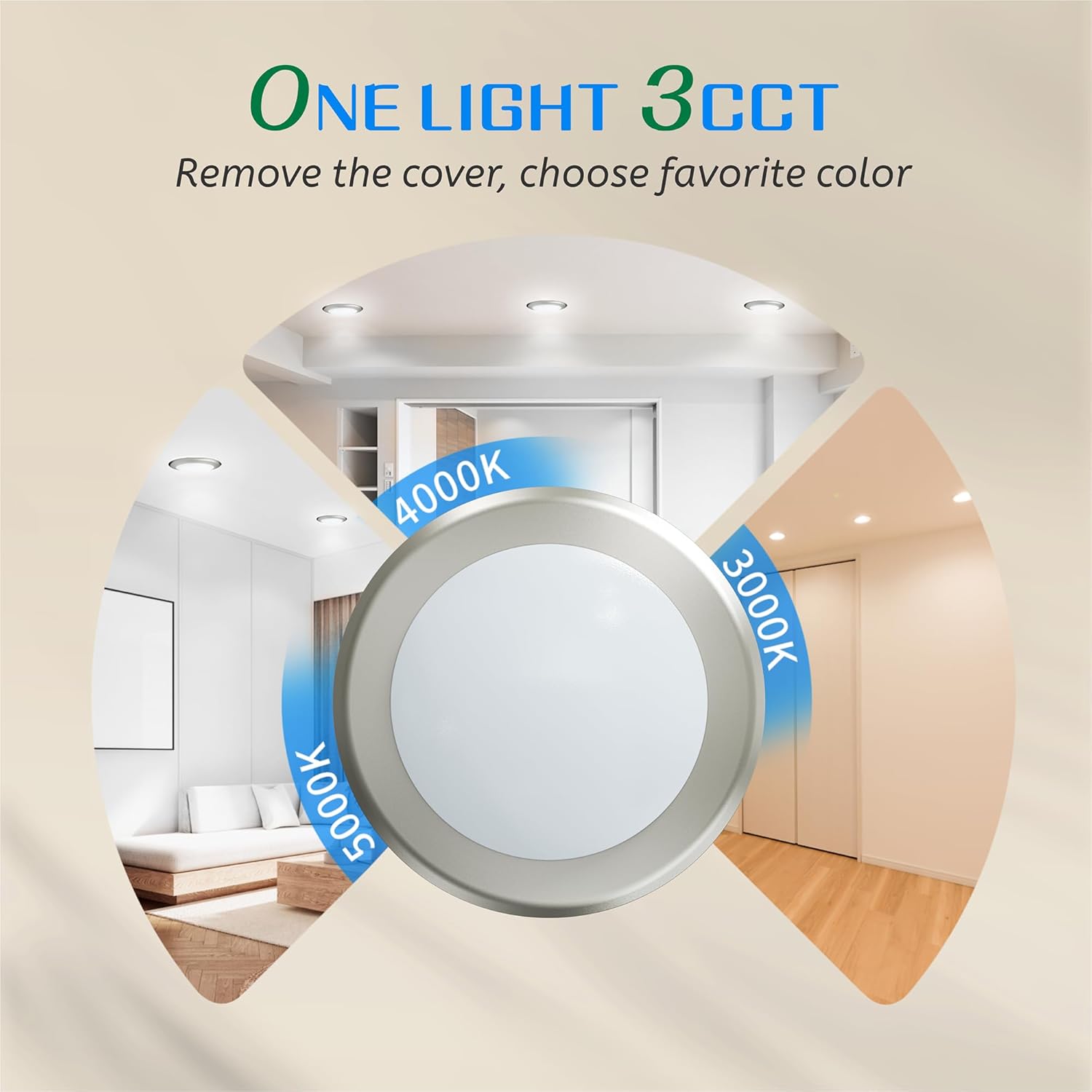 ECOELER LED Disk Lights, 3000K/4000K/5000K Selectable Downlight, 16.5W 1000LM, Low Profile Dimmable Flush Mount Ceiling Light, Brushed Nickel Aluminum Baffle Trim, ETL-Listed
