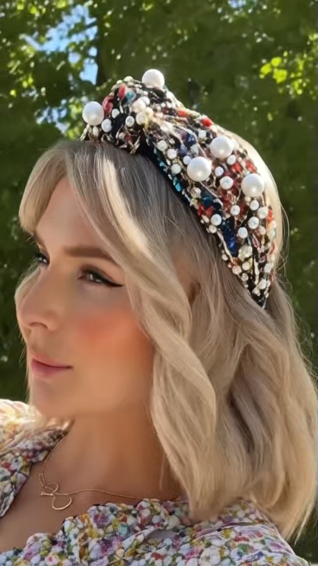 Amazon.com : Gmmidea Pearl Rhinestone Tweed Headband for Women
