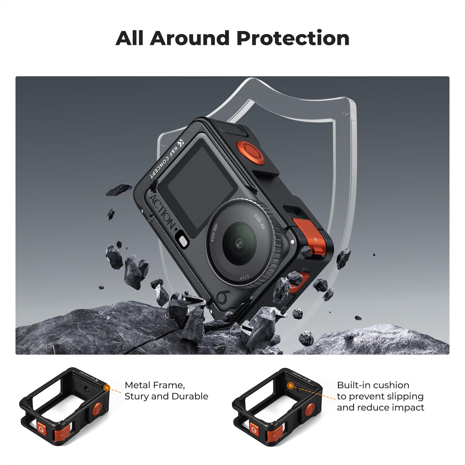 Klatka fotograficzna K&F CONCEPT do DJI Osmo Action 6, aluminiowa obudowa z mocowaniem na gorącą stopkę, futerał ochronny z adapterem śrubowym 1/4" do statywu, kijek do selfie, akcesoria do aparatu
