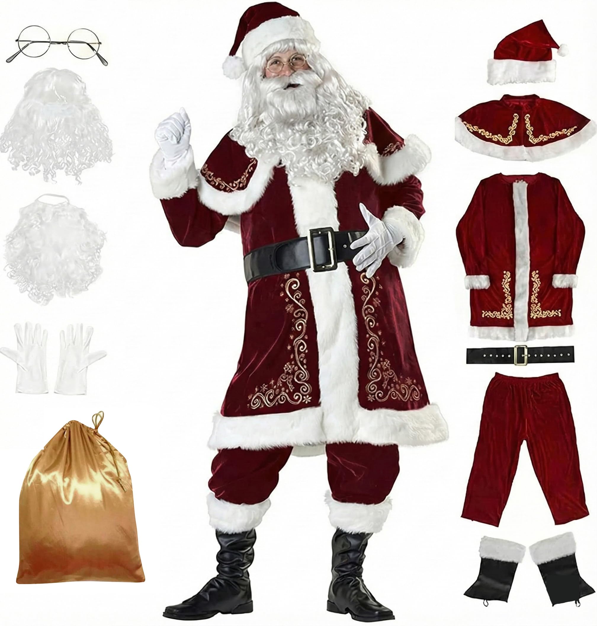 EOZY - Disfraz de Papá Noel para adultos, disfraz de Papá Noel, disfraz completo, vestido rojo de fiesta de Navidad