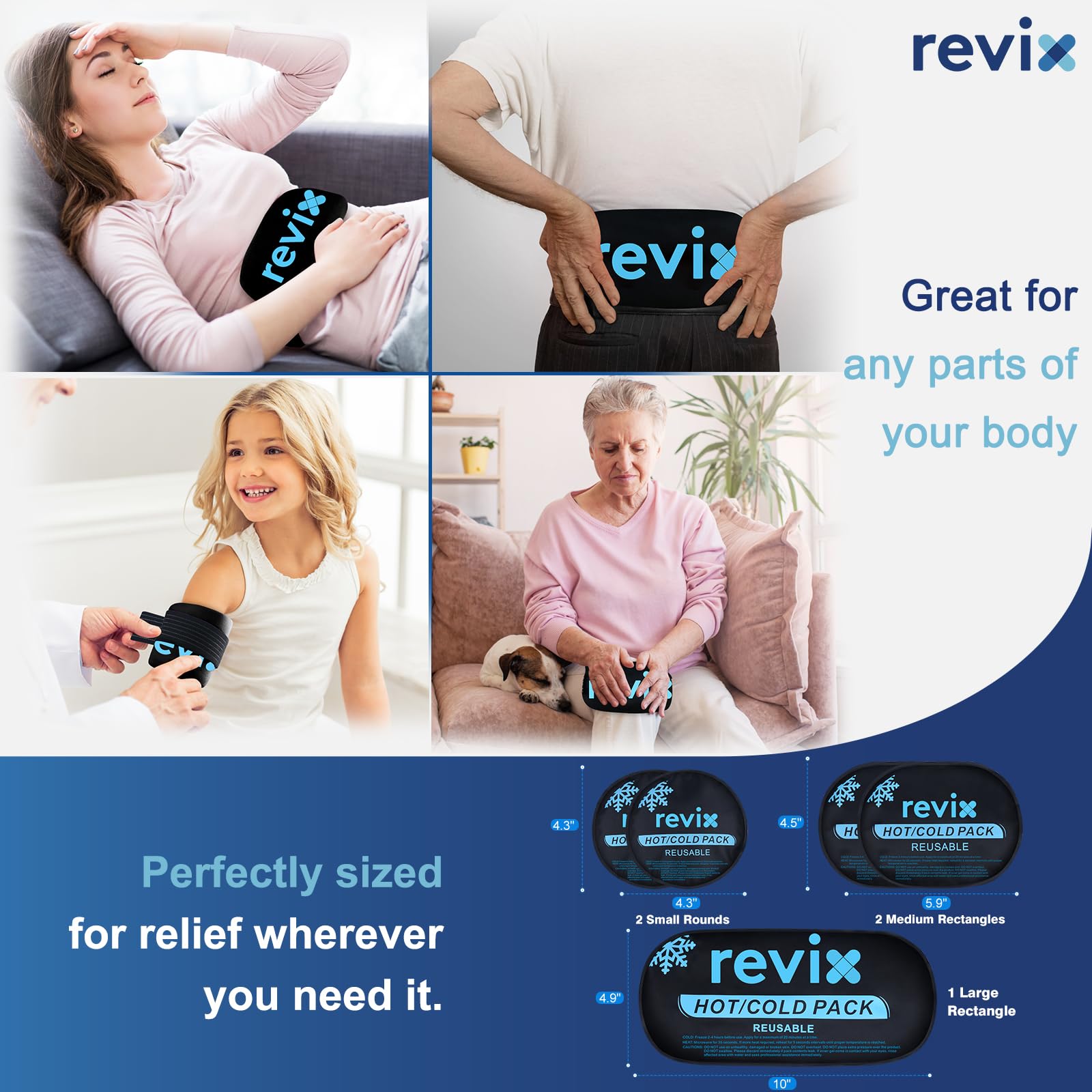 REVIX Ice Packs for Injuries, 5 Pack Hot & Cold Gel for Knee & Back — Amazon image 4