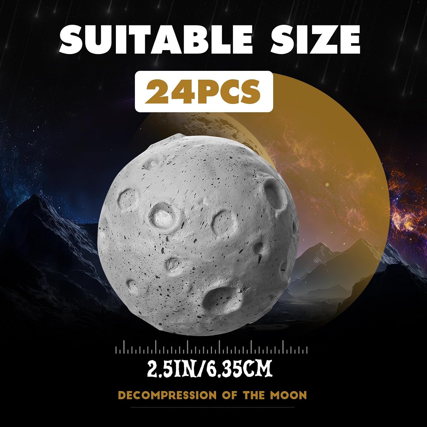 Outus 24 Pcs Moon Stress Balls 2.5 Inch Anxiety Fidget Relief Squeeze Balls Soft Foam Toy for Teenagers Students Birthday Party Favors for Adults Finger Exercise School Office