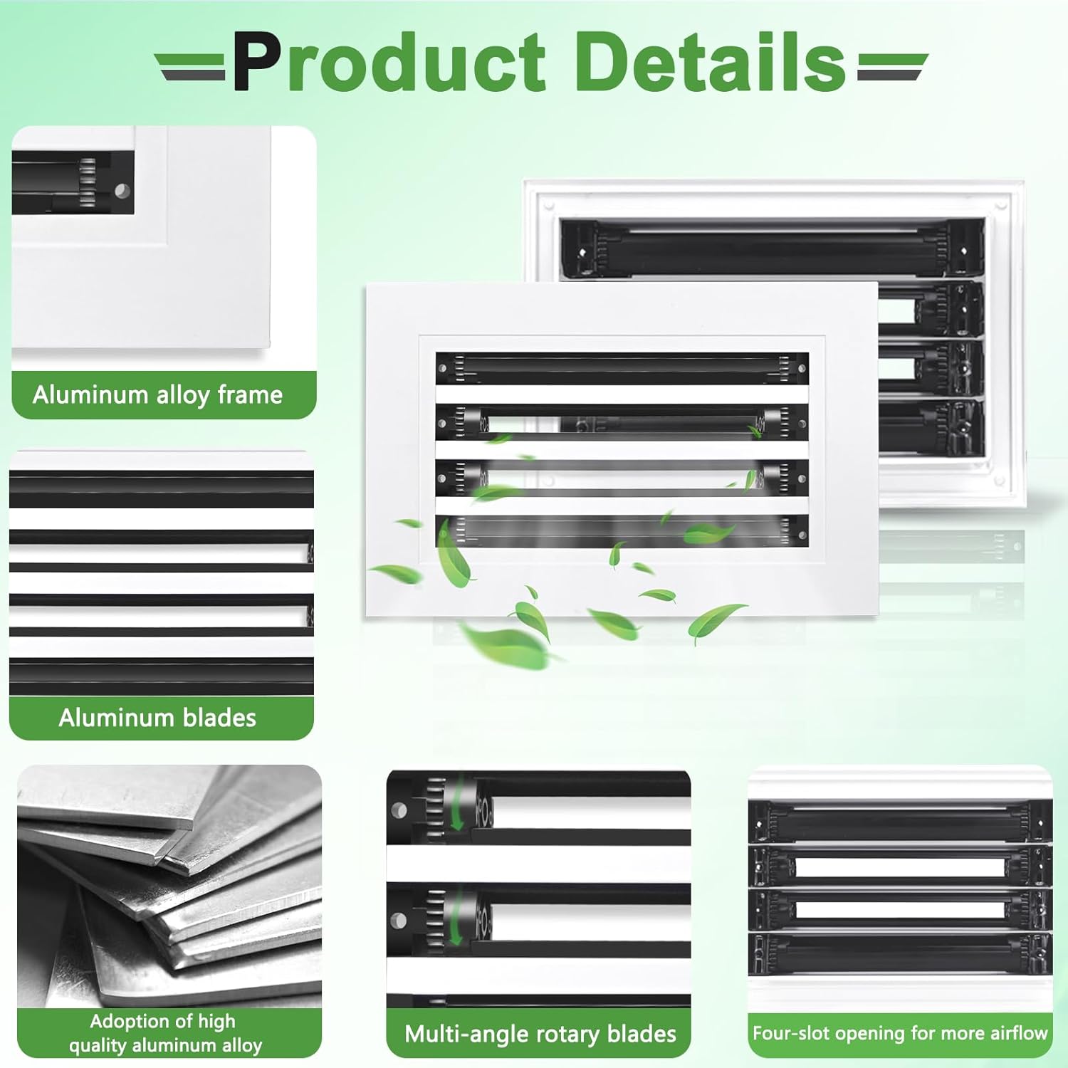 12x6 Modern Air Vent Cover, Decorative White Aluminium Air Vent Cover for Wall, Ceiling and Floor, Roller Rotation Regulates Airflow and Direction, for Air Outlet and Return, Made of Aluminum Alloy