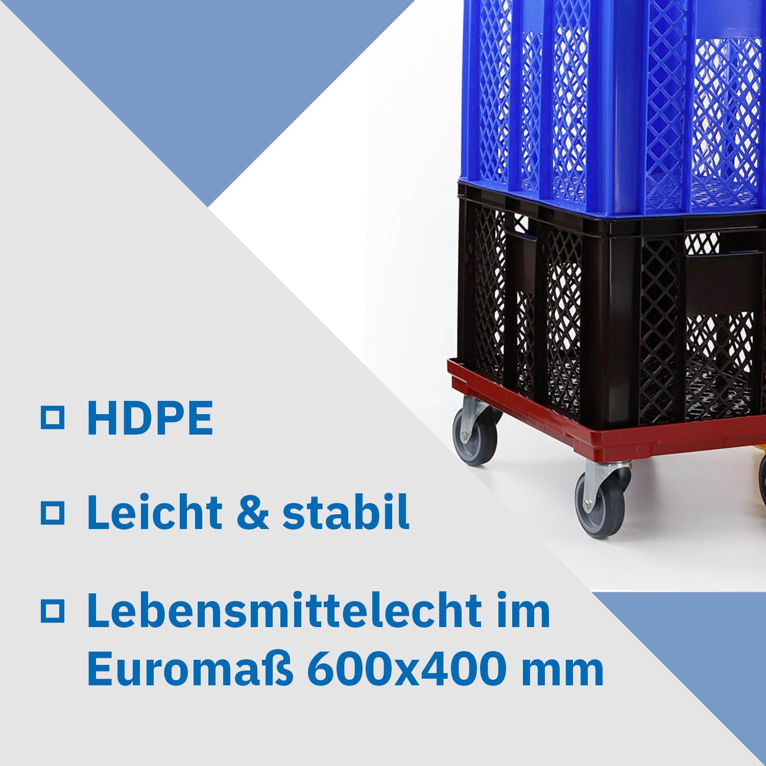 DIE BOX FABRIK 4er SET Bäckerkisten 600x400x150mm, Bäckerkiste, Brotkiste, Brotkörbe, Brötchenkiste, Aufbewahrungsbox offen, 60x40x15cm, Stapelbehälter, Eurobehälter, Stapelkisten (Grau)