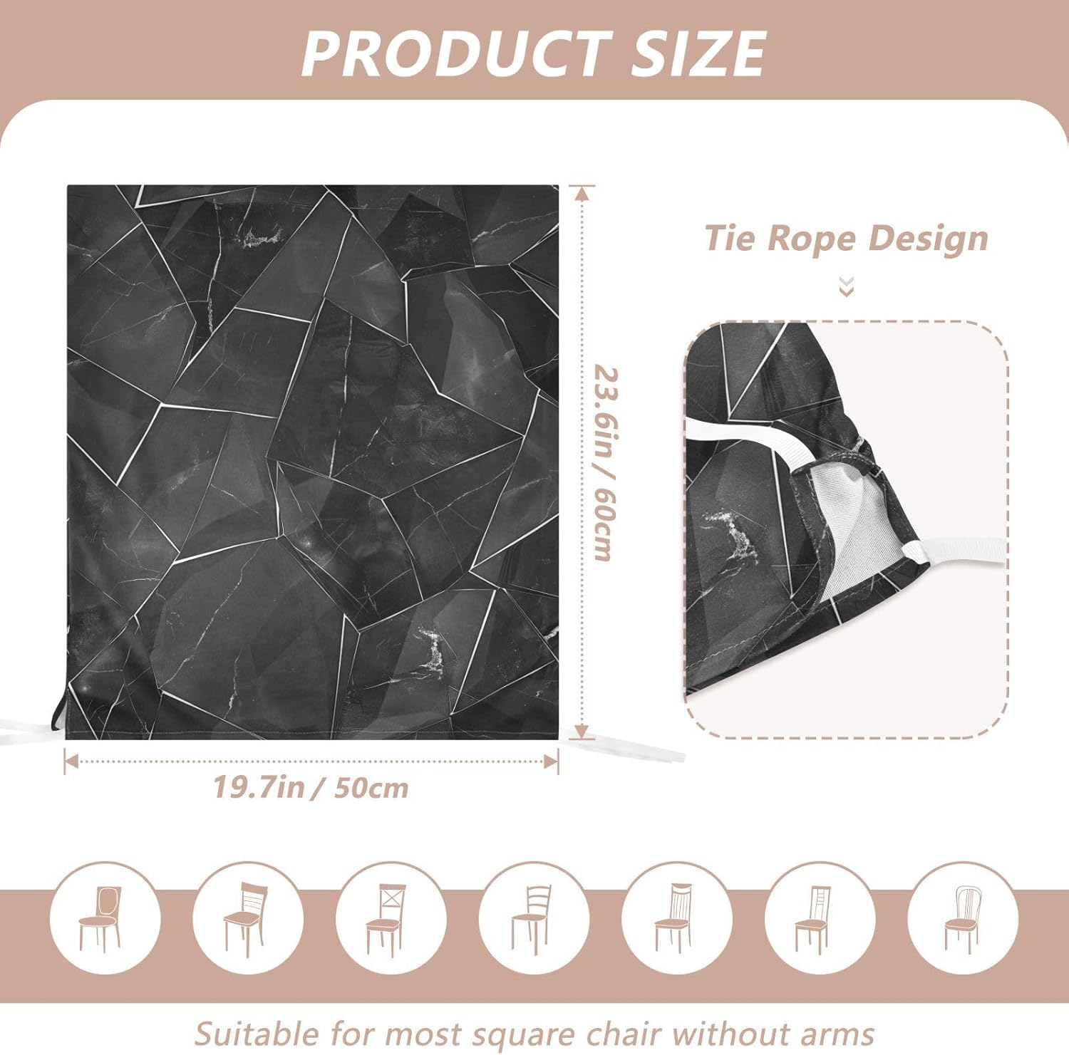 ALAZA Black Marble Geometric Chair Back Cover Set of 6, Washable Reusable Removable Chair Slipcovers Decorative Chair Cover for Home Kitchen Wedding Party