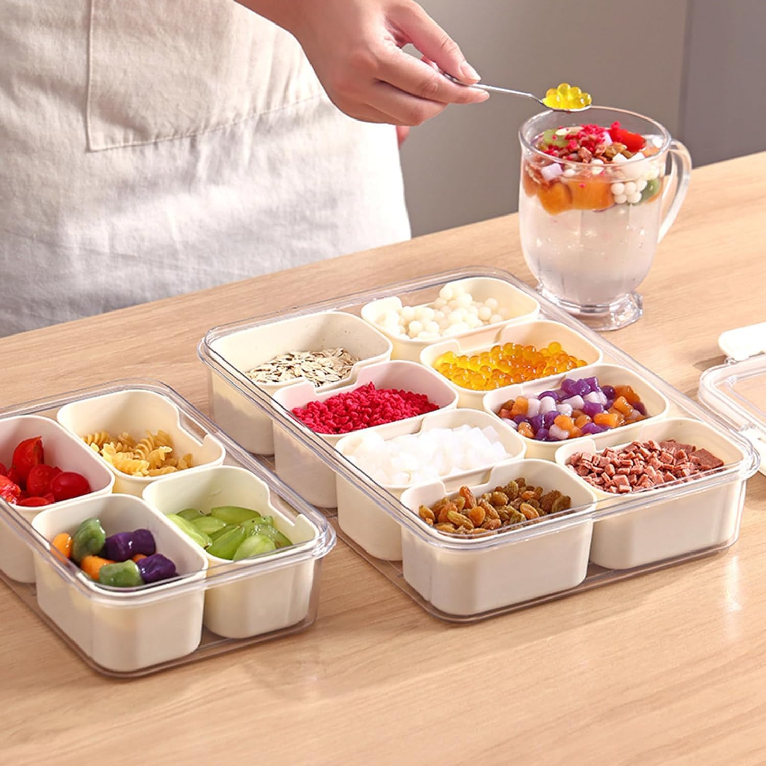 Opbergdoos voor snacks, container voor snacks, waterdichte snackorganizer, draagbare snacklade met deksel en handvat voor fruit, noten en snoep