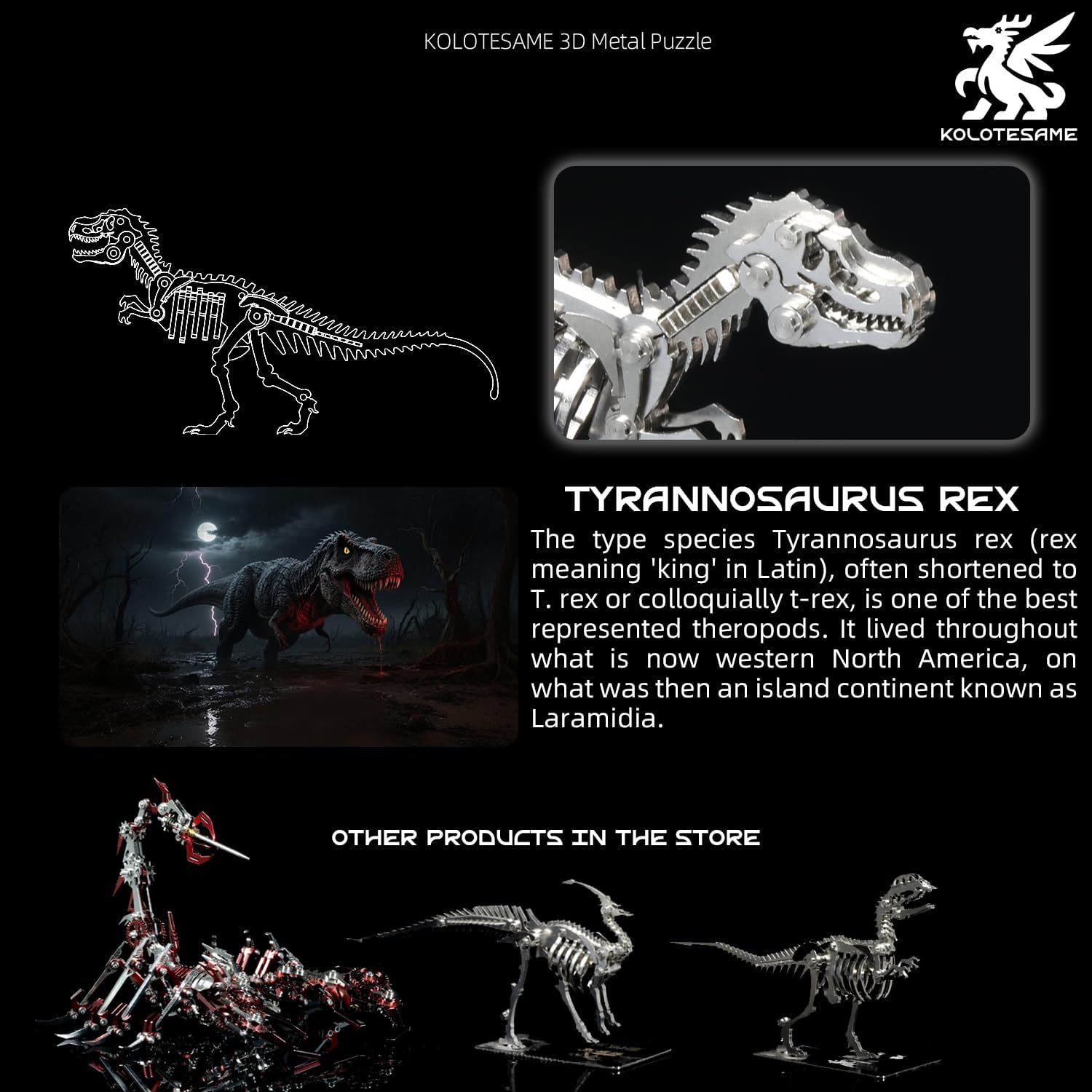 T.rex 3D Metal Puzzle Dinosuar Model for Adults, DIY Dinosuar Skeleton Building Model Kit, Immersive Creative Puzzle Model for Men or 3D Building Enthusiasts Gift
