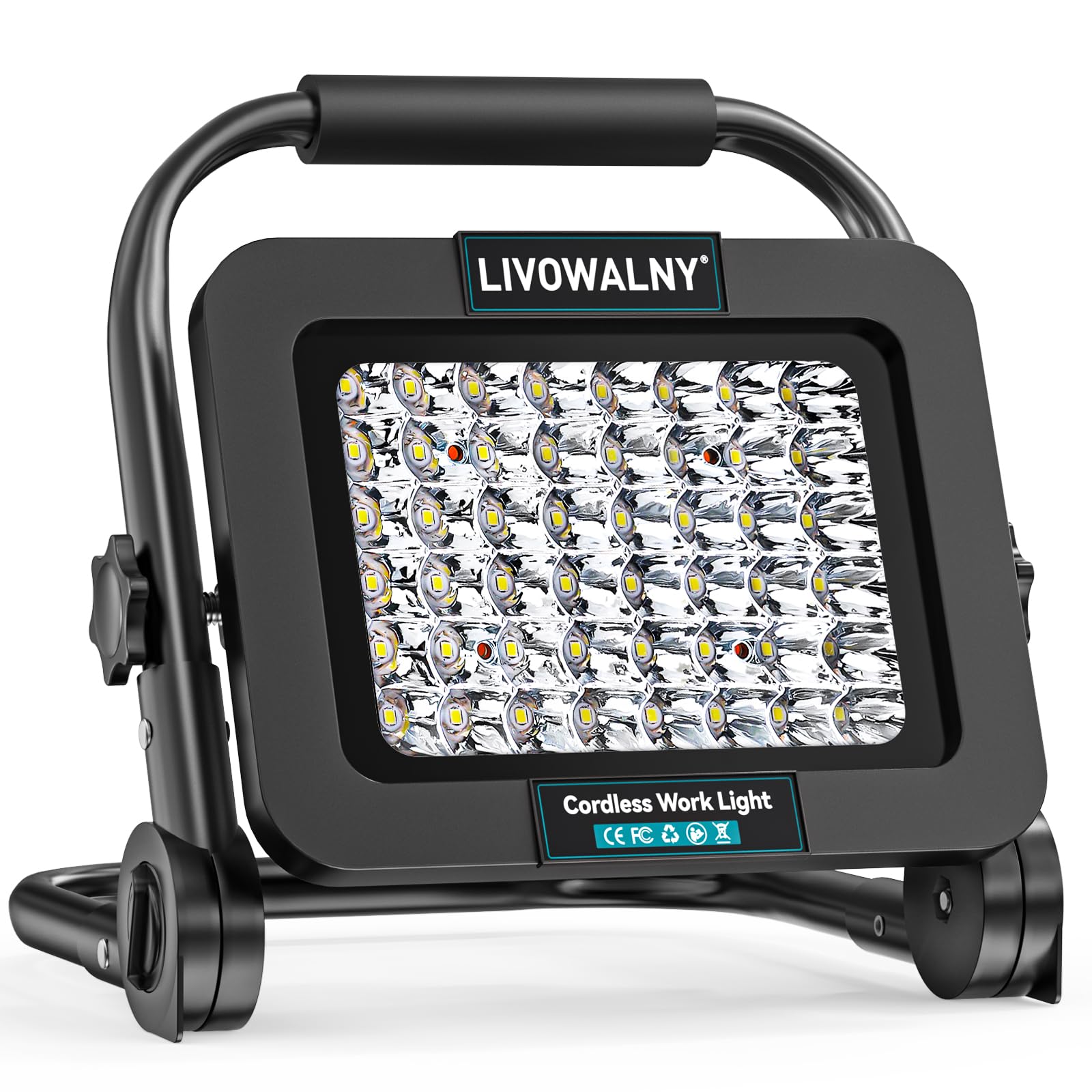 LIVOWALNY Led-bouwlamp, compatibel met Makita 18 V, 40 W, 4000 lm, draagbare draadloze led-schijnwerper met 2 helderheidsmodi, voor garage, camping en bouwplaats (zonder accu