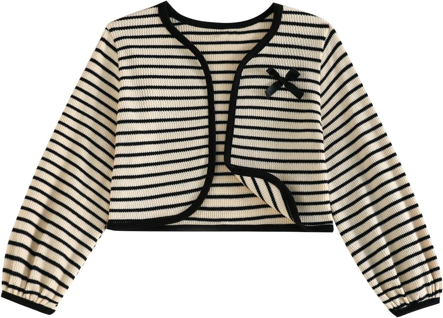 Girls Cardigan Sweater Striped Bowknot Latern Long Sleeve Cropped Top