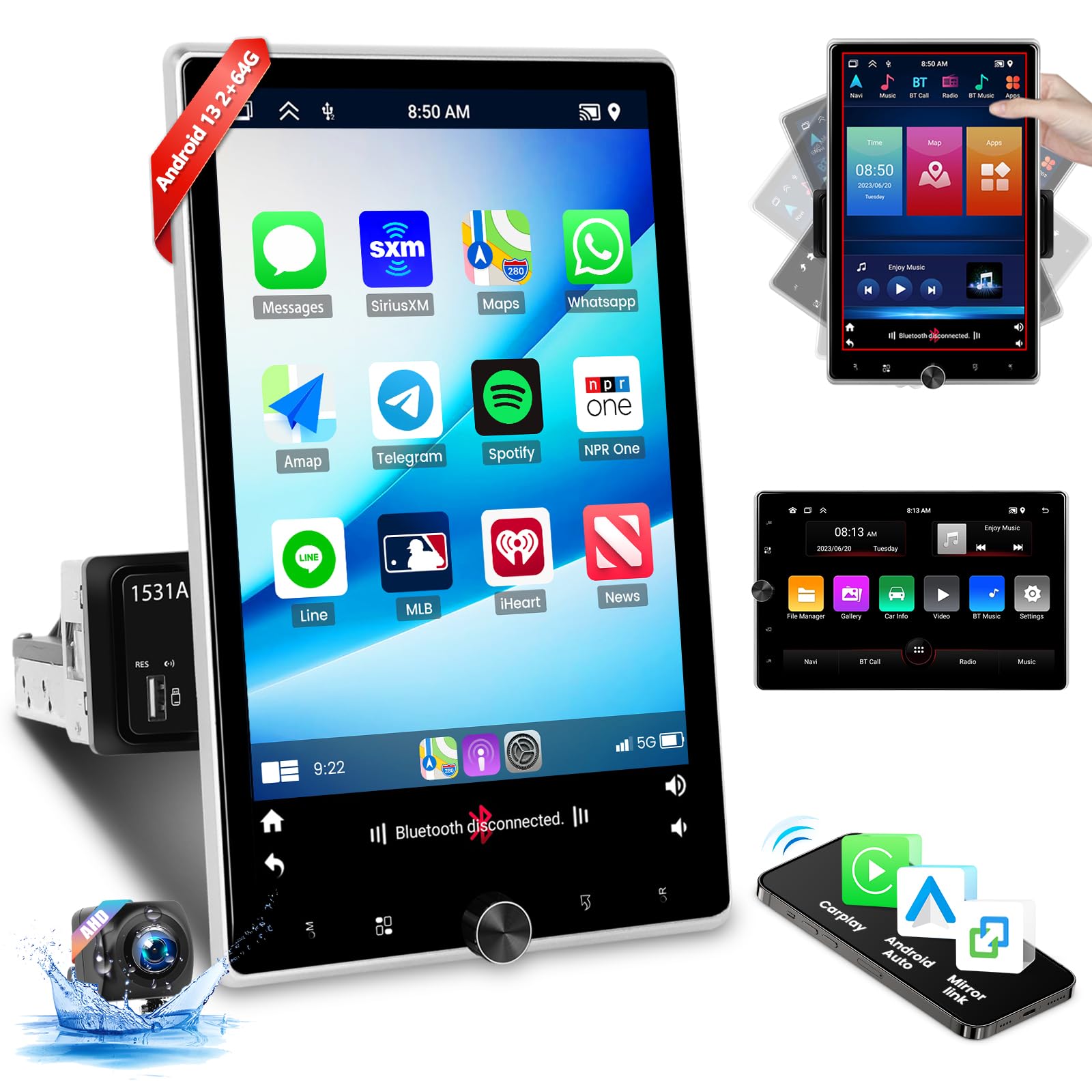 Amazon.com: 2+64G Android 13 Single Din Vertical Touchscreen Car