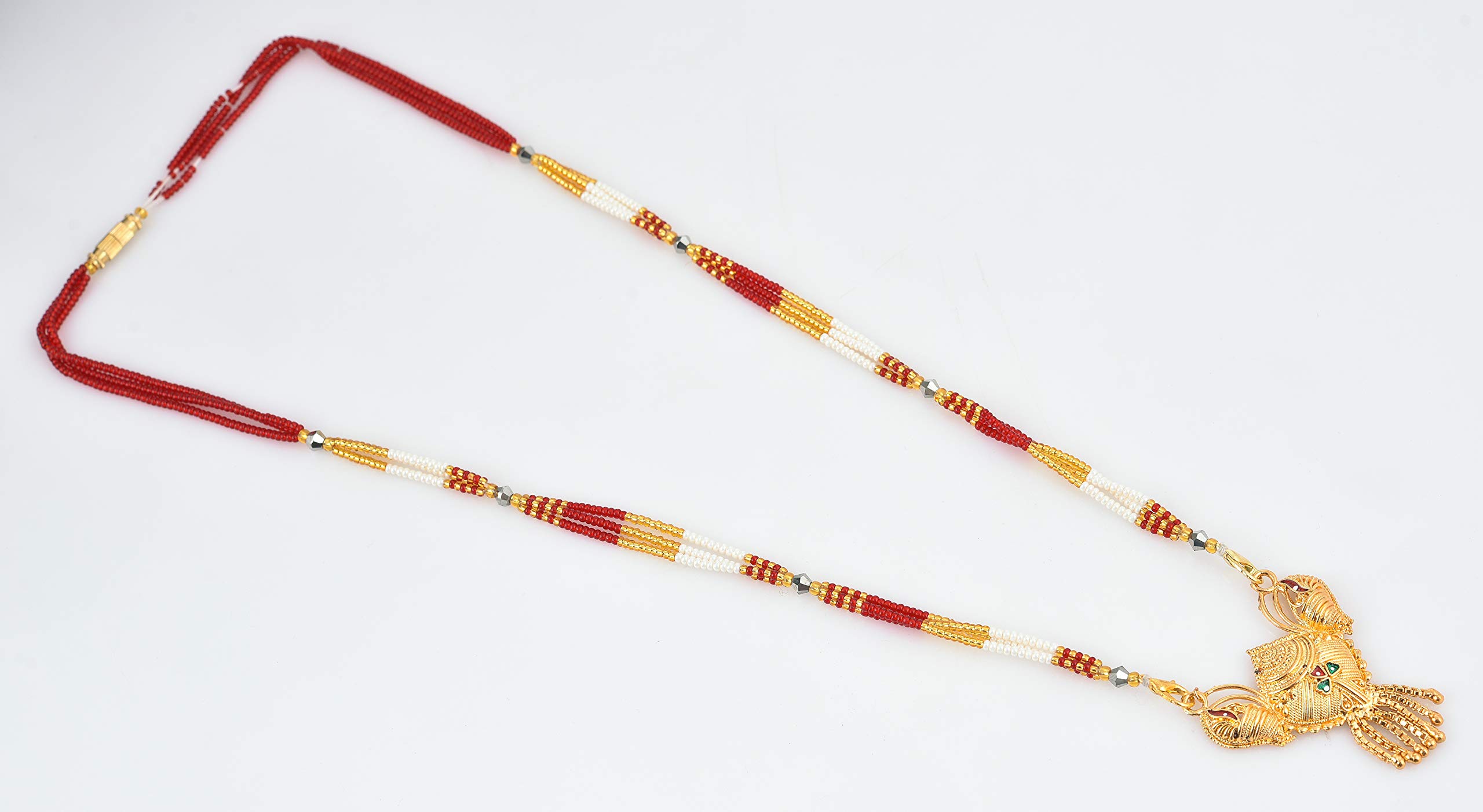 Traditional Green & Yellow Beads Mangalsutra Necklace Set