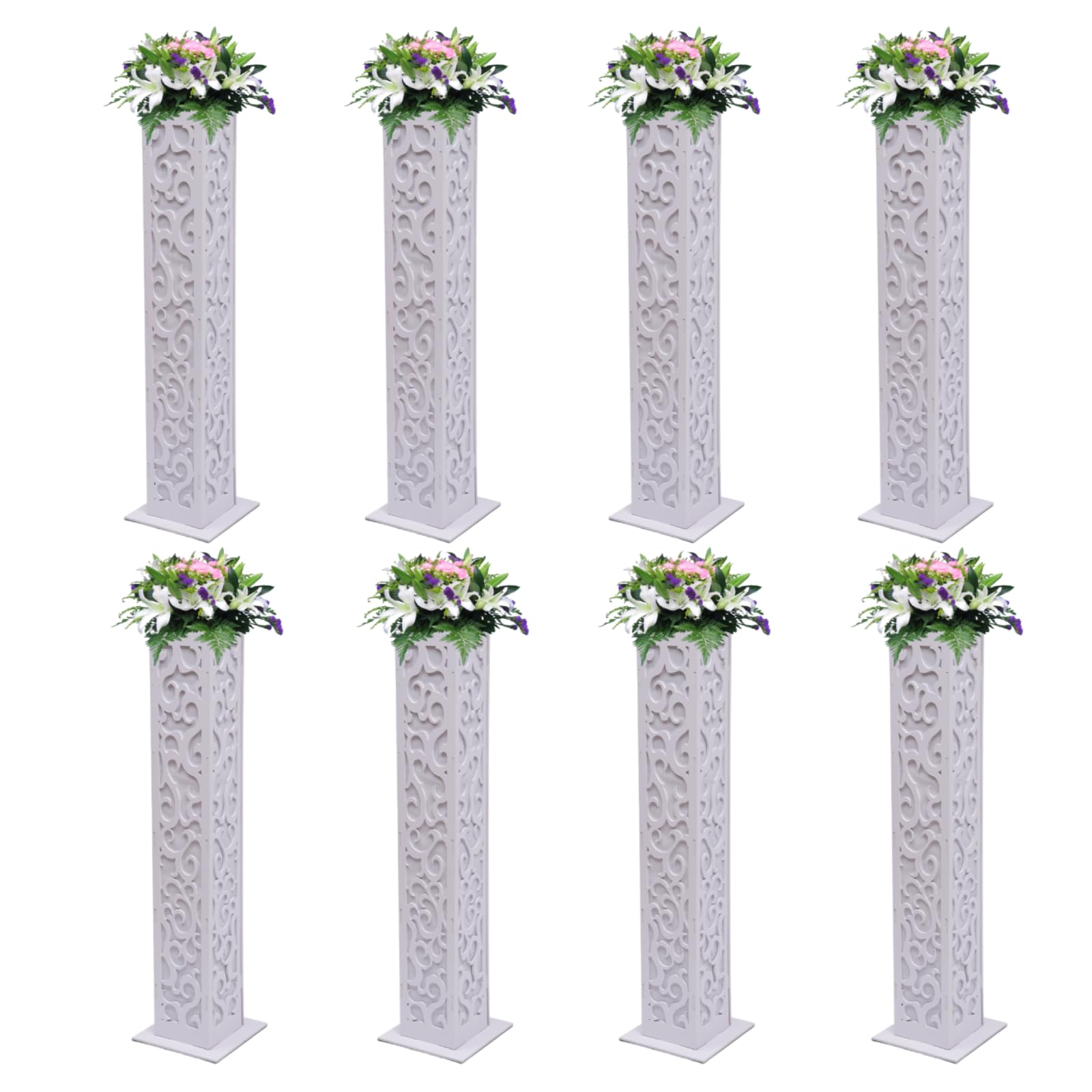 8PCS Wedding Flower Column with 3-Color LED Lights, White PVC Carved Pillars Decoration Flower Stand Roman Wedding Columns for Wedding Decorations