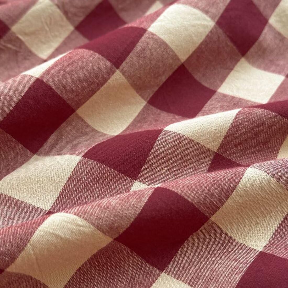 PinkMemory Red Gingham Duvet Cover Set Queen 100% Washed Cotton Beige Plaid Checkered Duvet Cover Full 3pcs Modern Grid Gingham Bedding Set with Zipper Closure Ultra Soft Breathable - Image 5