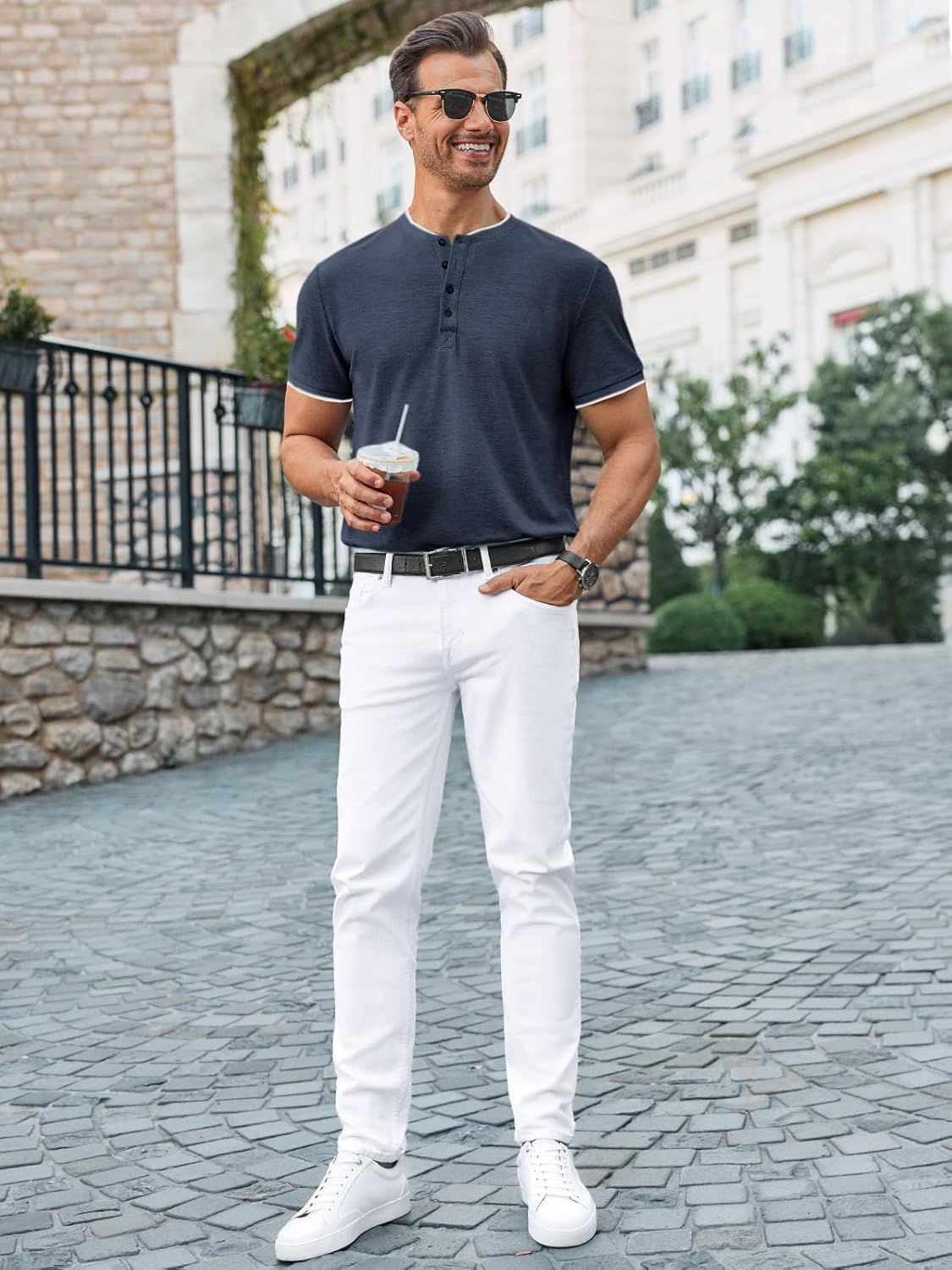 Runcati Mens Henley Shirts Short Sleeve Casual Polo Shirts Summer Business Workout Golf T- Shirts - Image 6